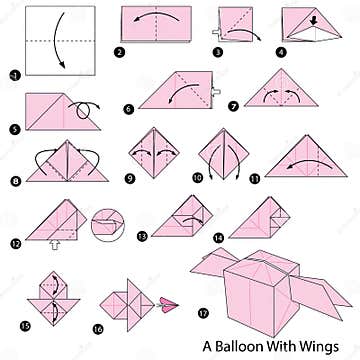 Step by Step Instructions How To Make Origami a Balloon with Wings ...