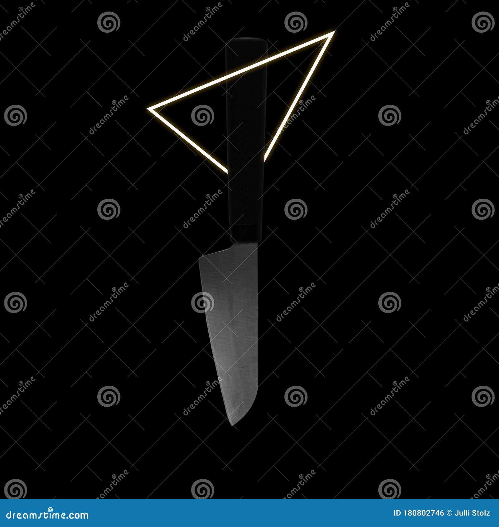 zero gravity background dark object in the air knife with neon