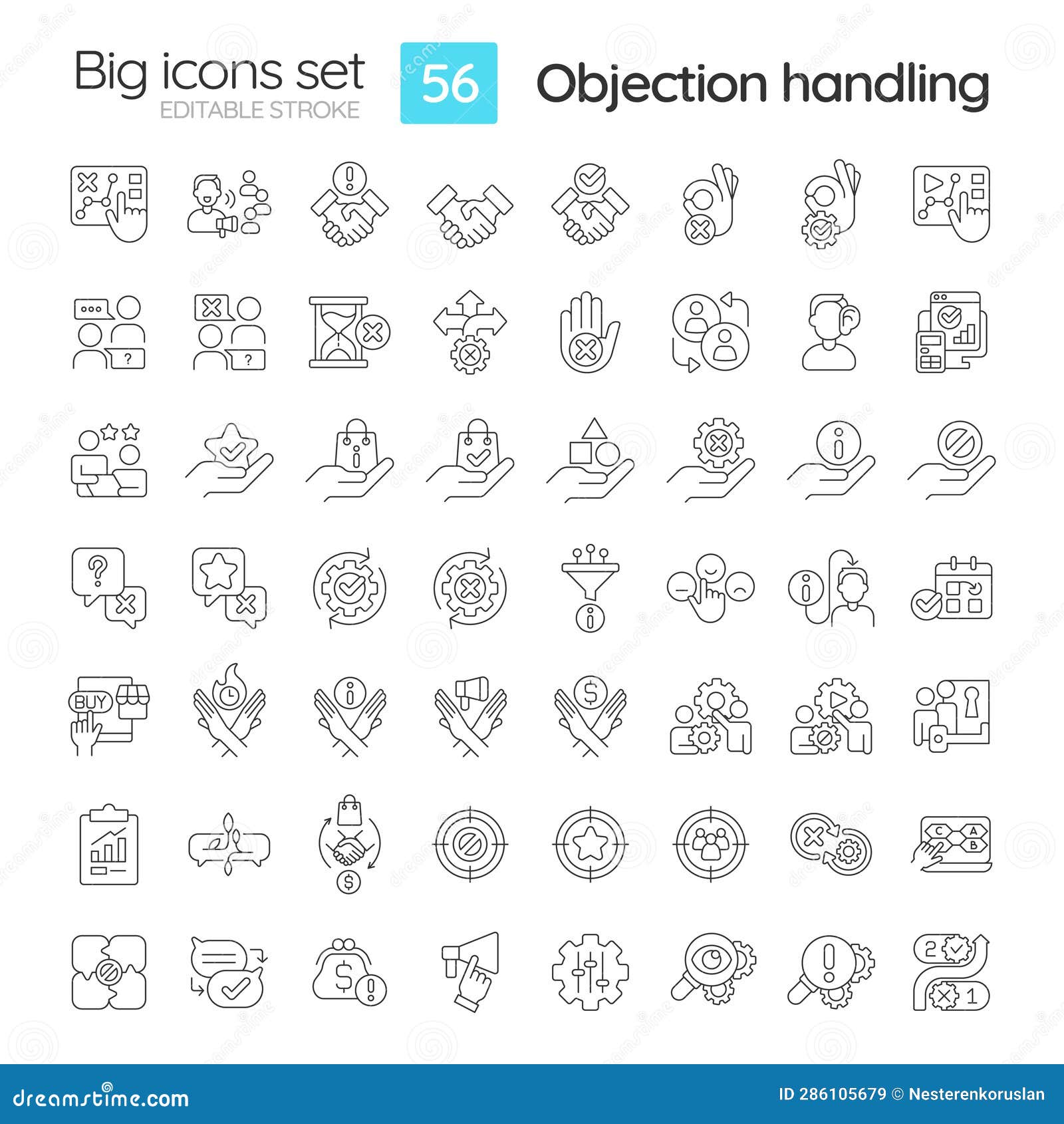 objection handling linear icons set