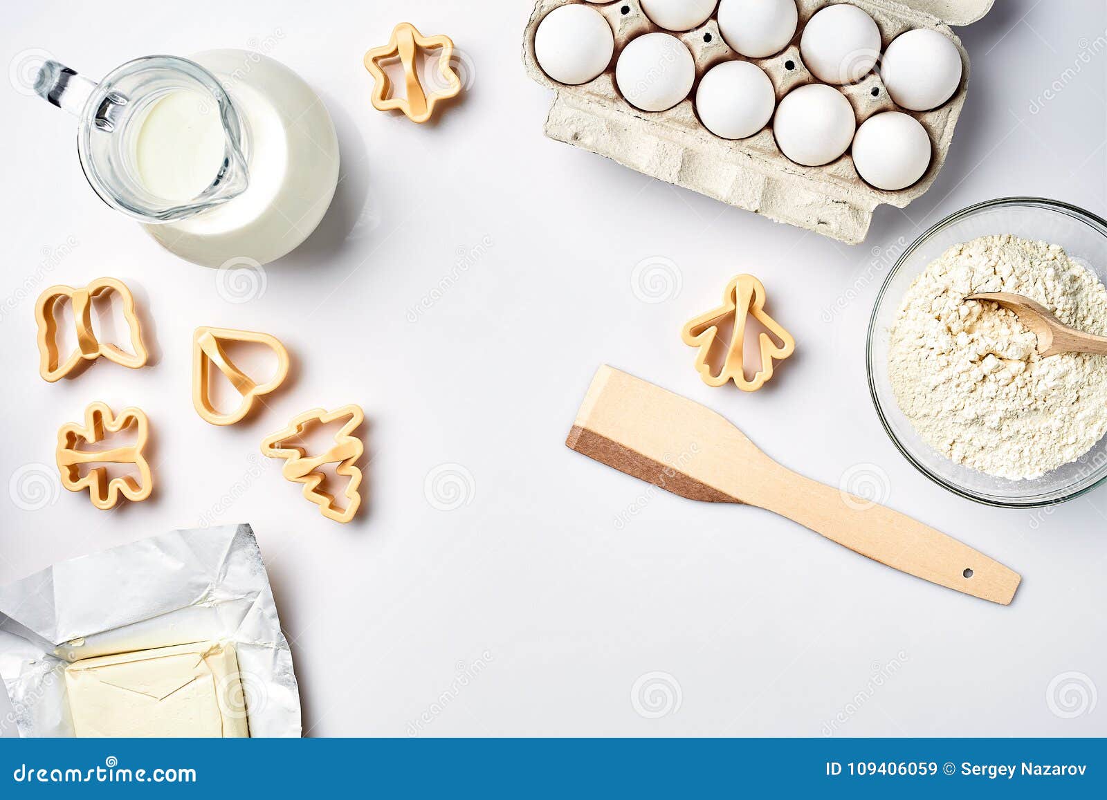 Objects and Ingredients for Baking, Plastic Molds for Cookies on a