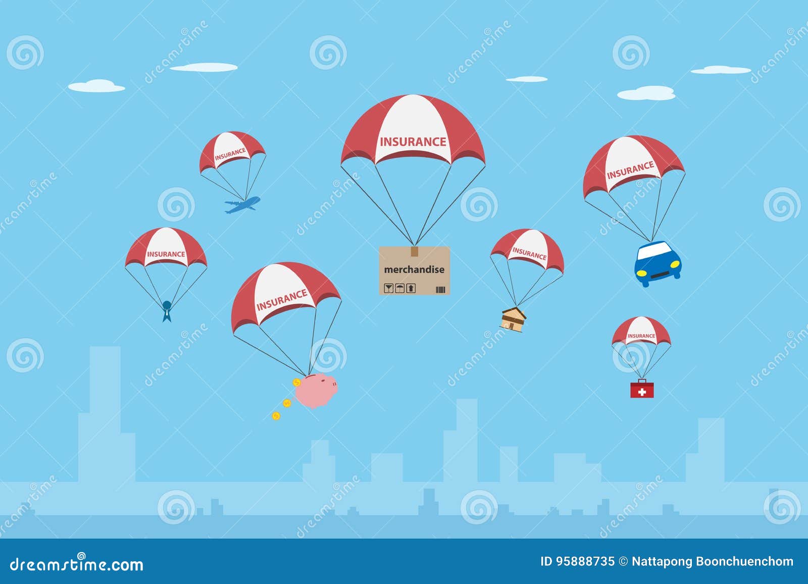 Objects with Insurance Parachute, Insurance and Business Concept Stock