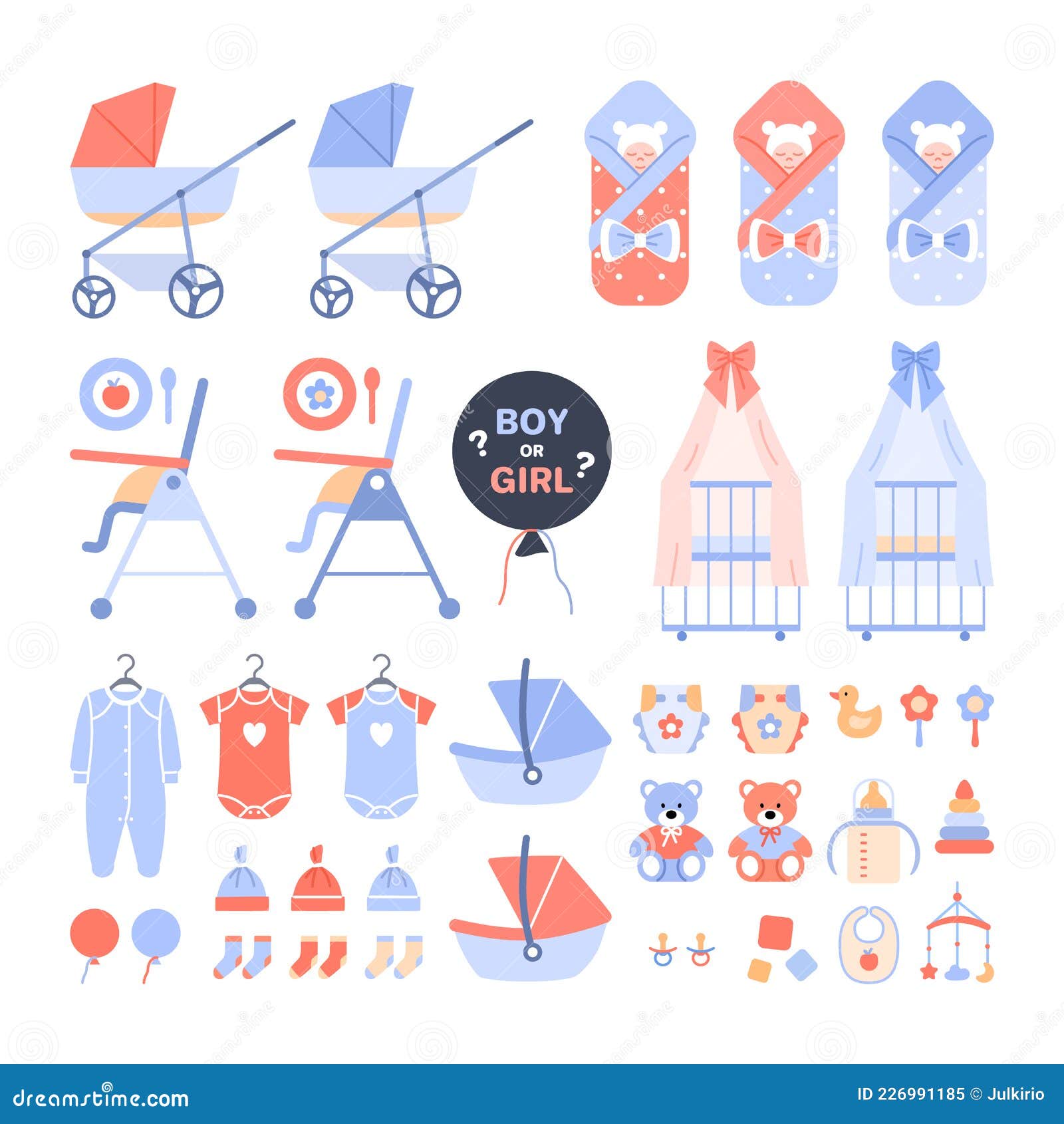 Objetos De Bebé Recién Nacidos Establecidos En Fondo Blanco. Ilustración  del Vector - Ilustración de cabrito, ropas: 226991185