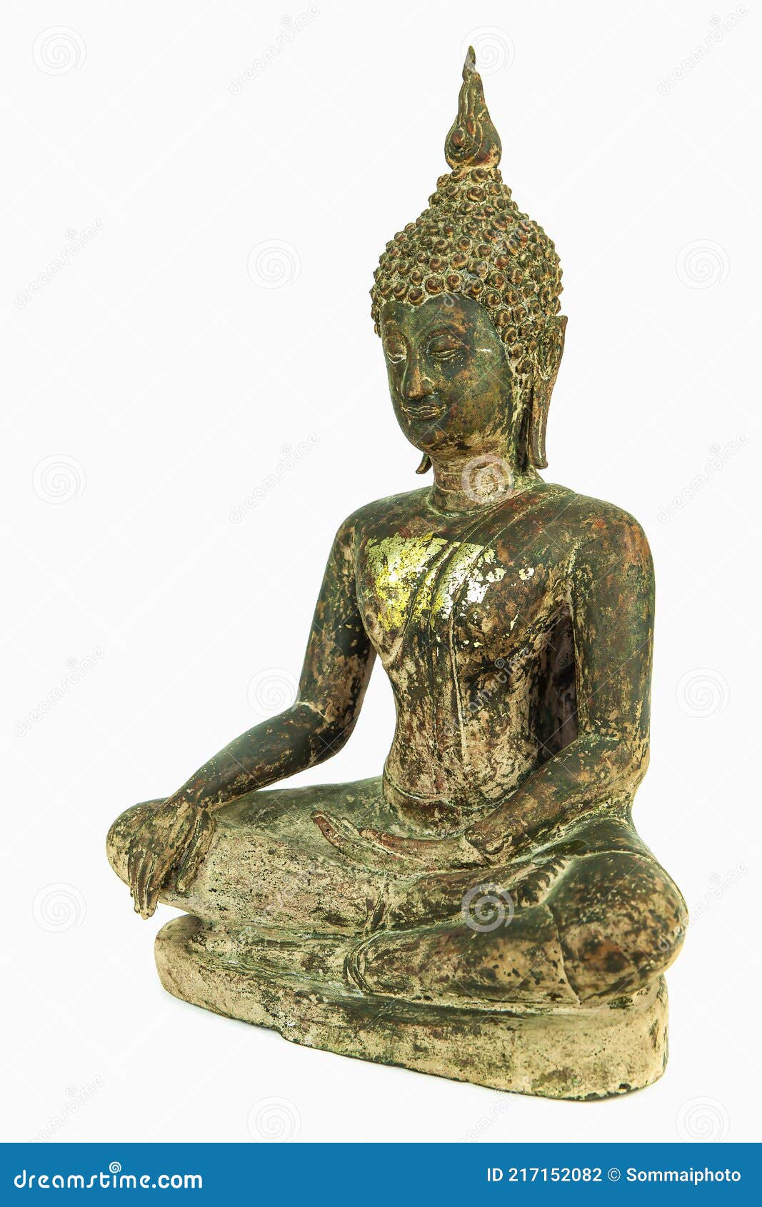 Oblique Side of Ancient Buddha Metal Statue Isolated on White Background  Stock Photo - Image of meditation, nthey: 217152082
