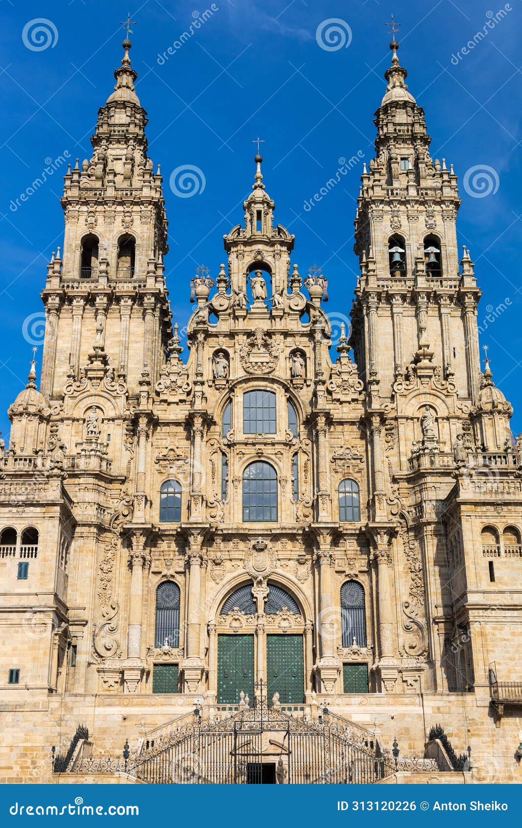 the obradoiro facade of cathedral of santiago de compostela. galicia, spain