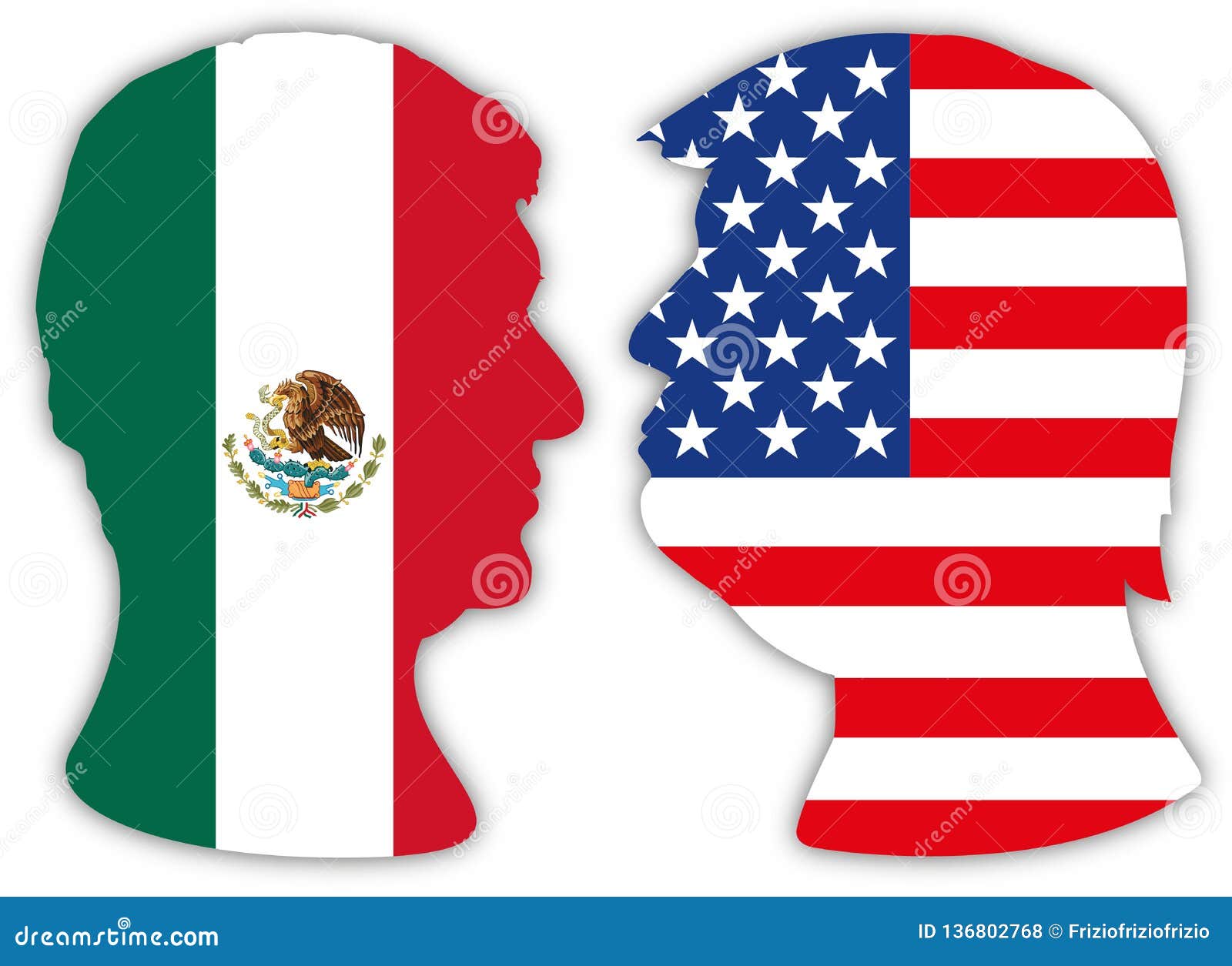 obrador and trump portraits silhouette with flags