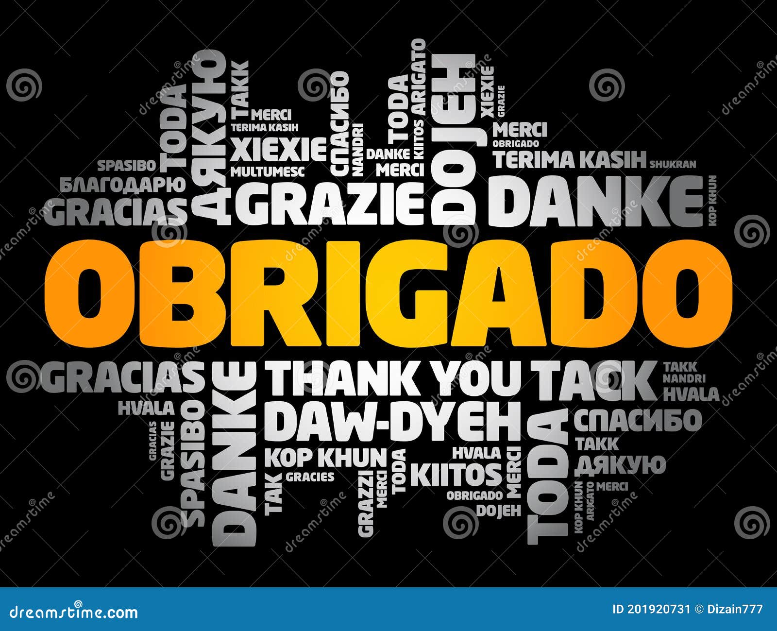 Obrigado (Thank You in Portuguese) Word Cloud Stock Illustration
