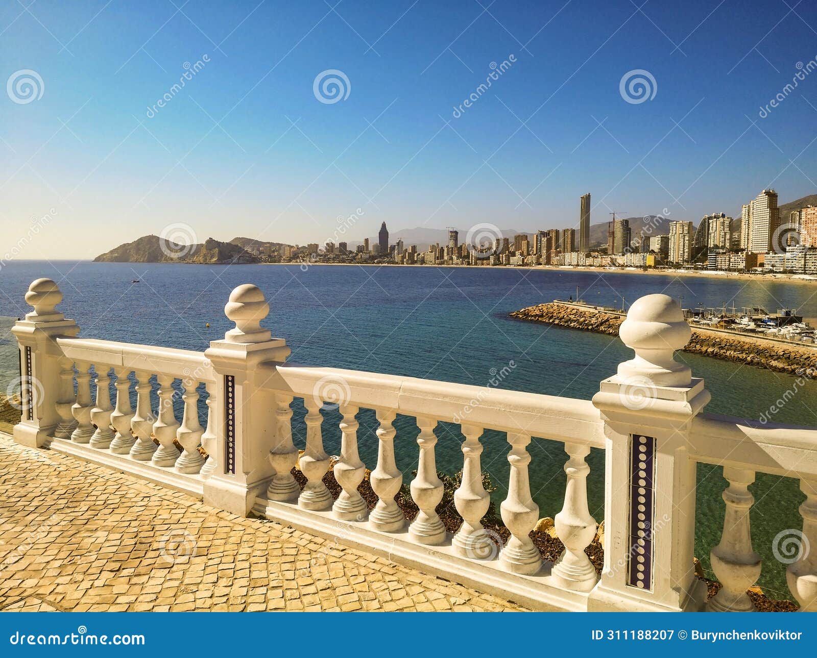 observation deck with balustrades over the bay of benidorm spain