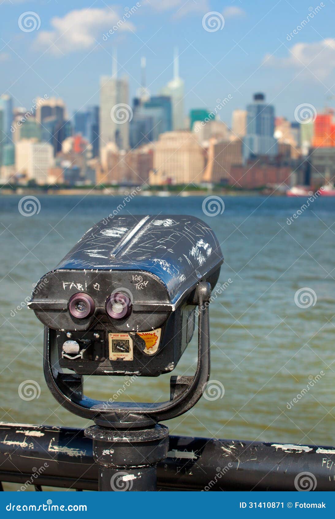 Observation Deck with Binoculars, View of New York City Stock Image