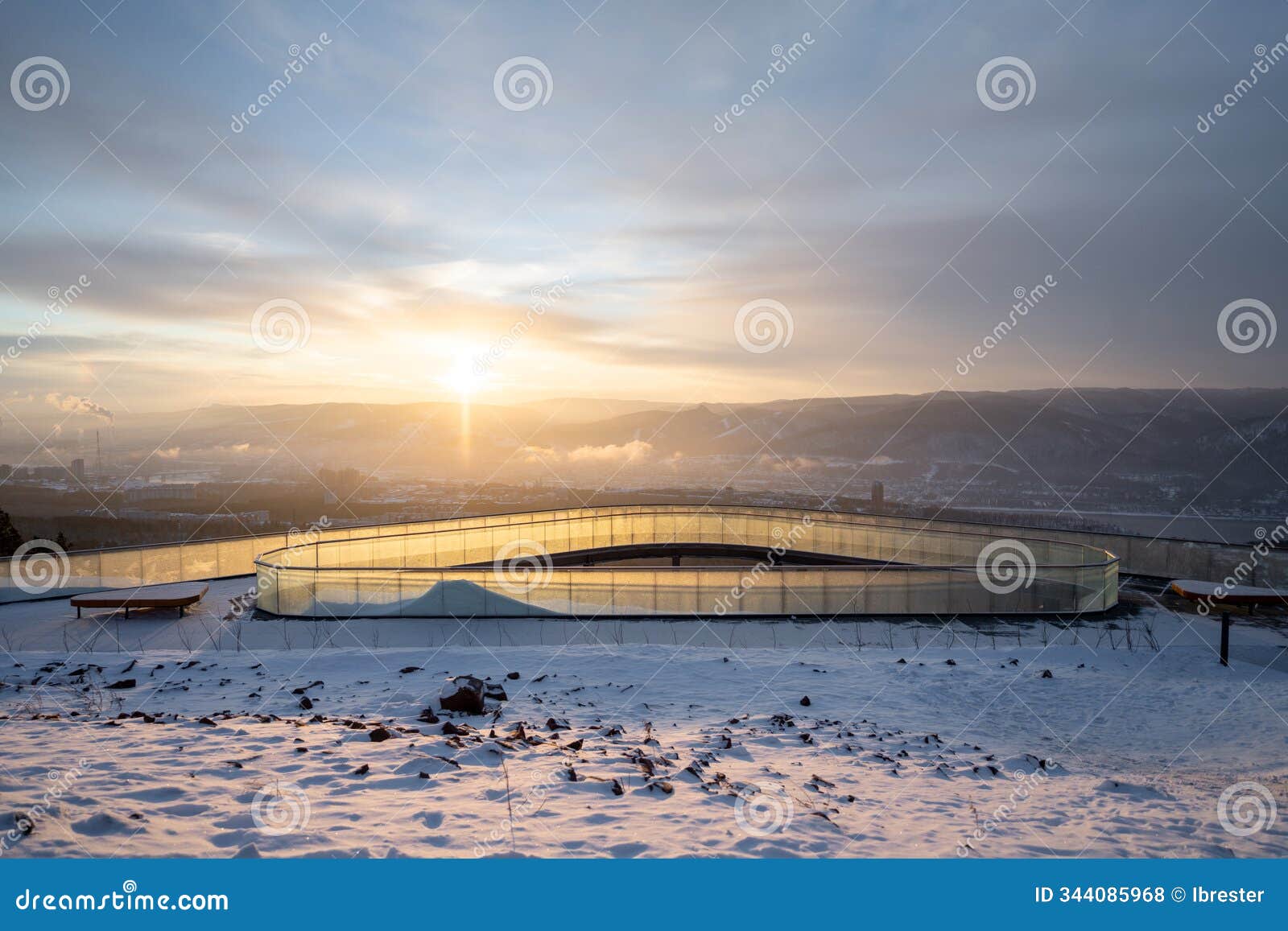 the observation deck on nikolaevskaya sopka in winter, krasnoyarsk