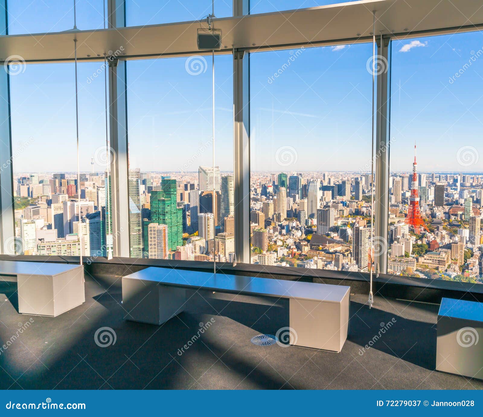 .Observation Windows in Tokyo with Views of Skyscrapers Japan Stock