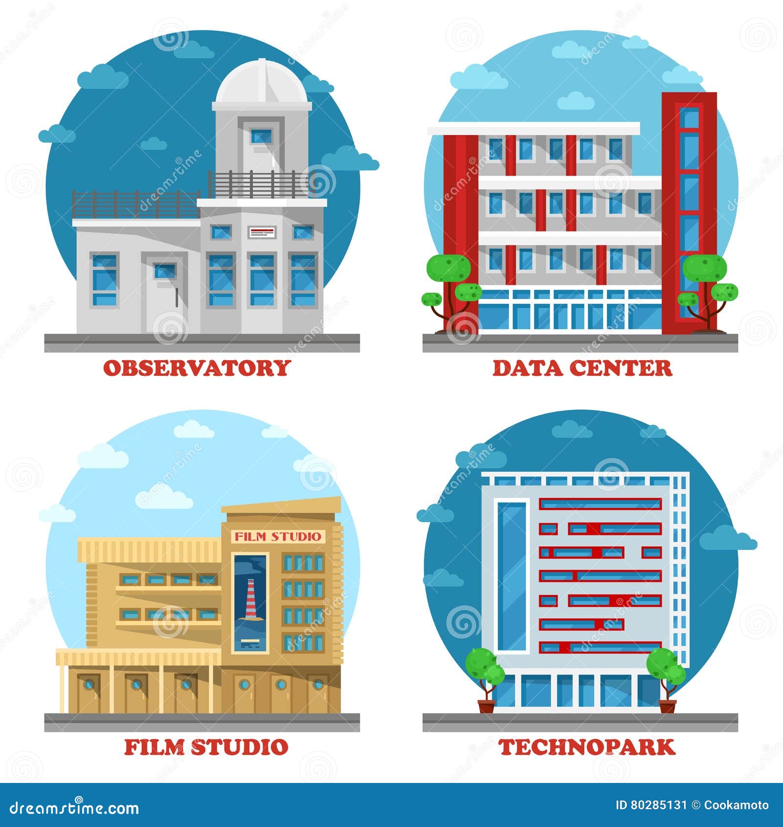 Observatory Building and Movie Studio Architecture Stock Vector