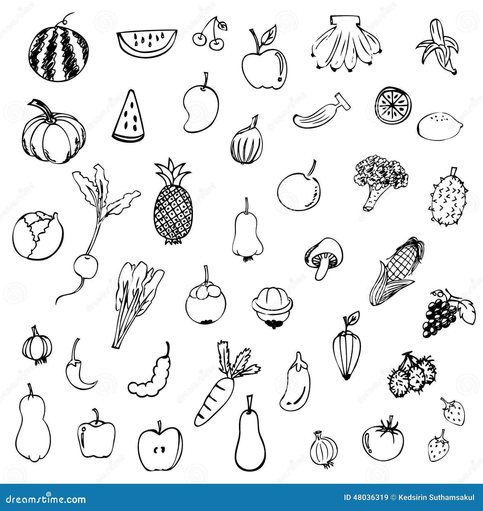 Obst Und Gemuse Skizzieren Vektor Im Schwarzen Gekritzel Auf Weissem Hintergrund Vektor Abbildung Illustration Von Zeichnung Abbildung 48036319