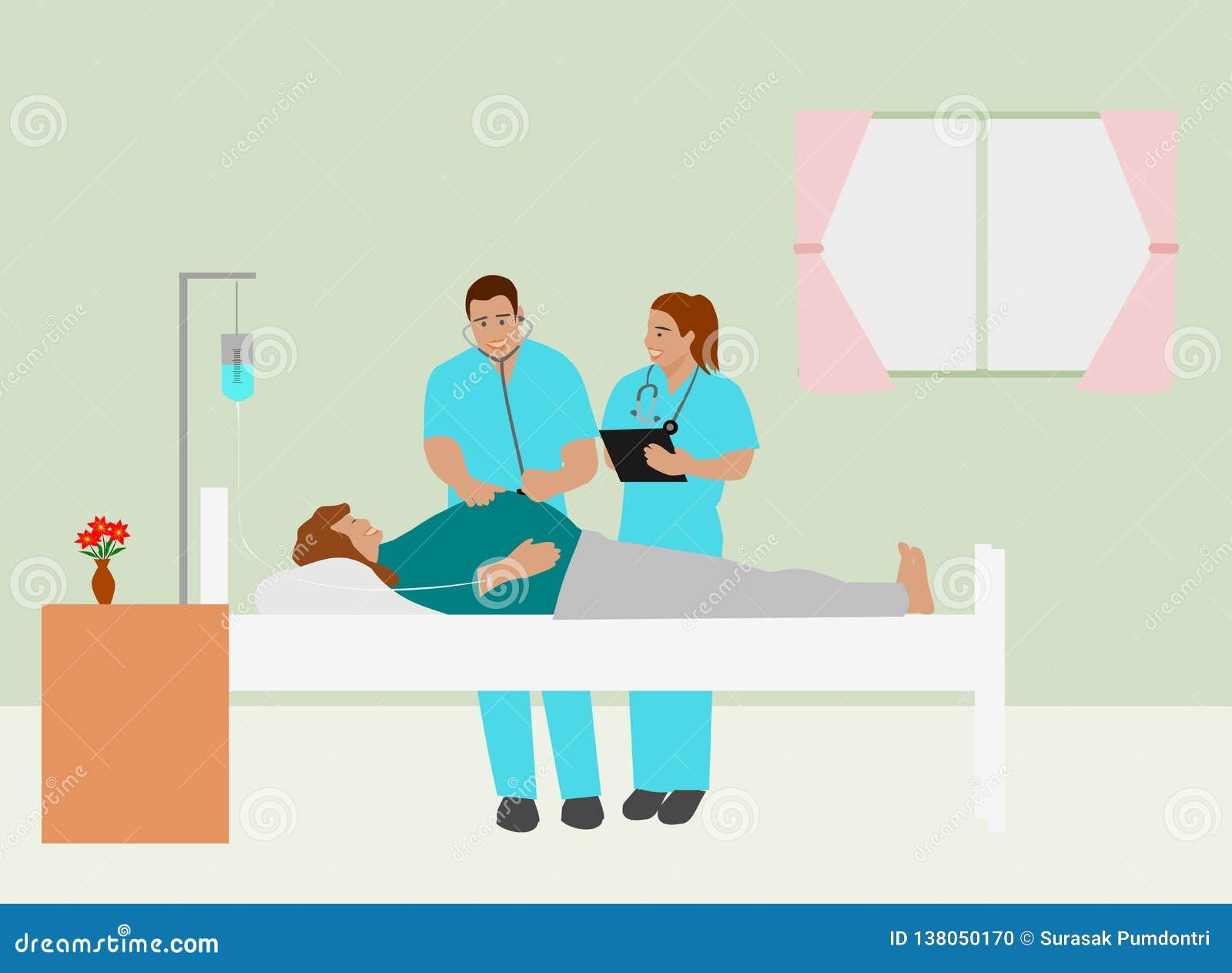 The Obstetrician is Examining the Womb of a Woman on the Bed in a White ...