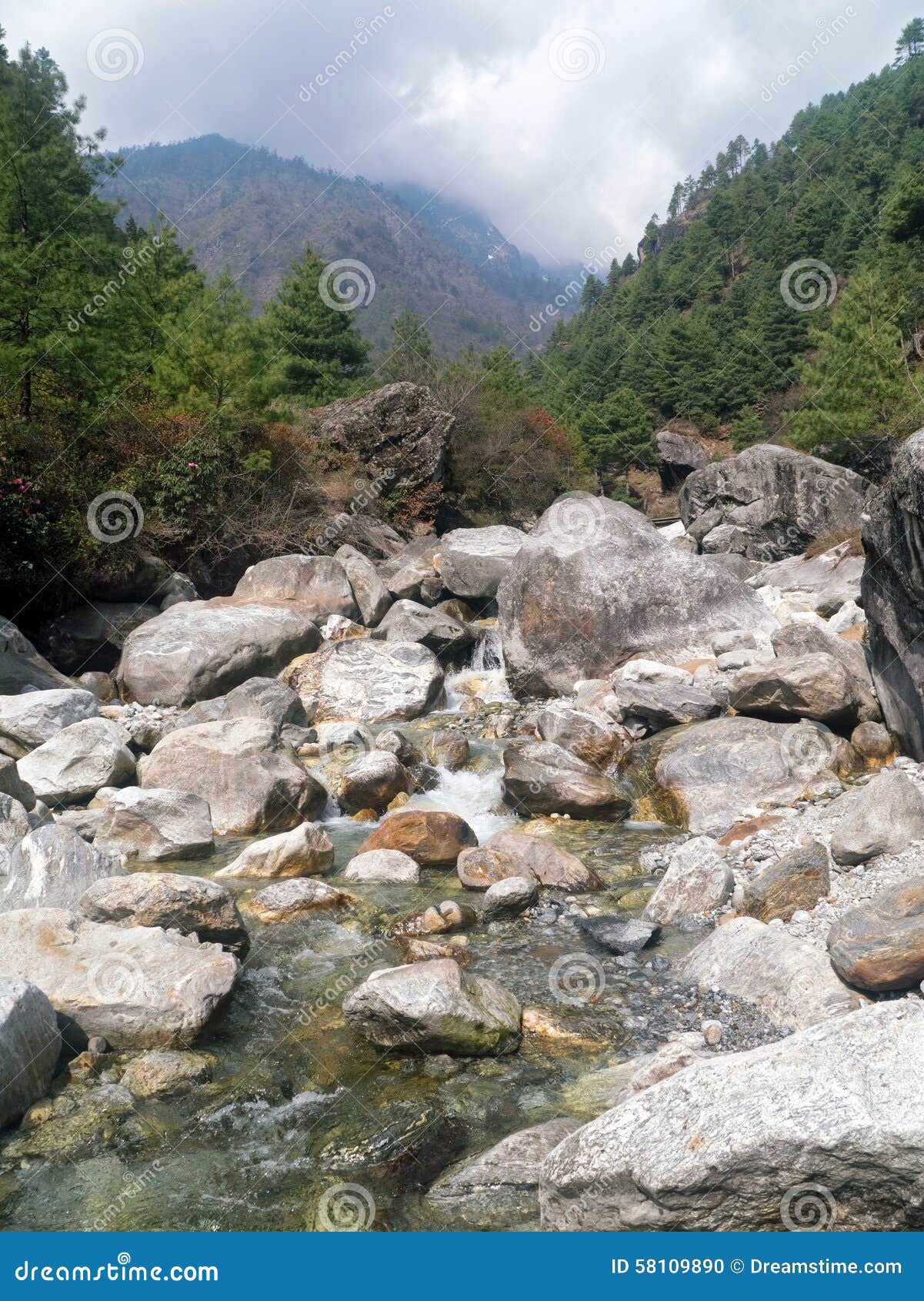 obstructed river in khumbu valley