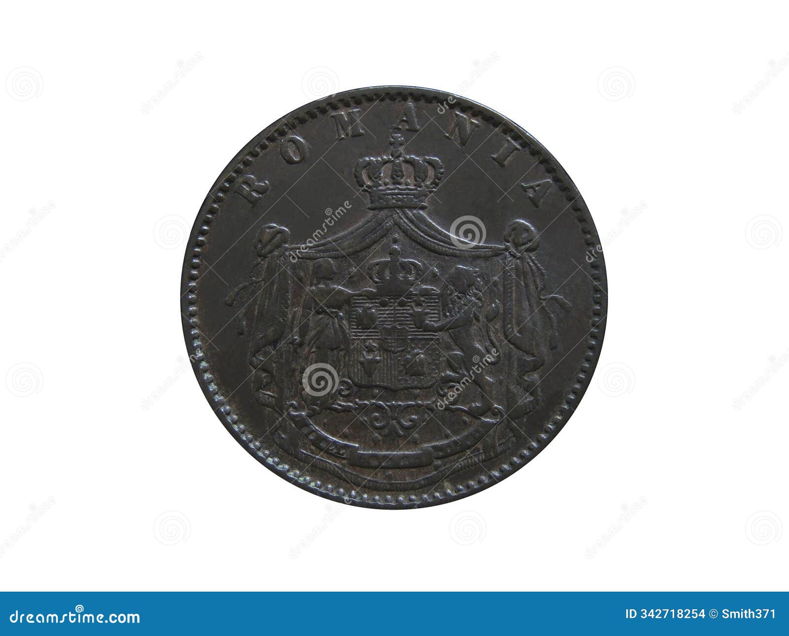 obverse of romania coin 5 bani 1867,  in white background. seamless animation in 4k resolution