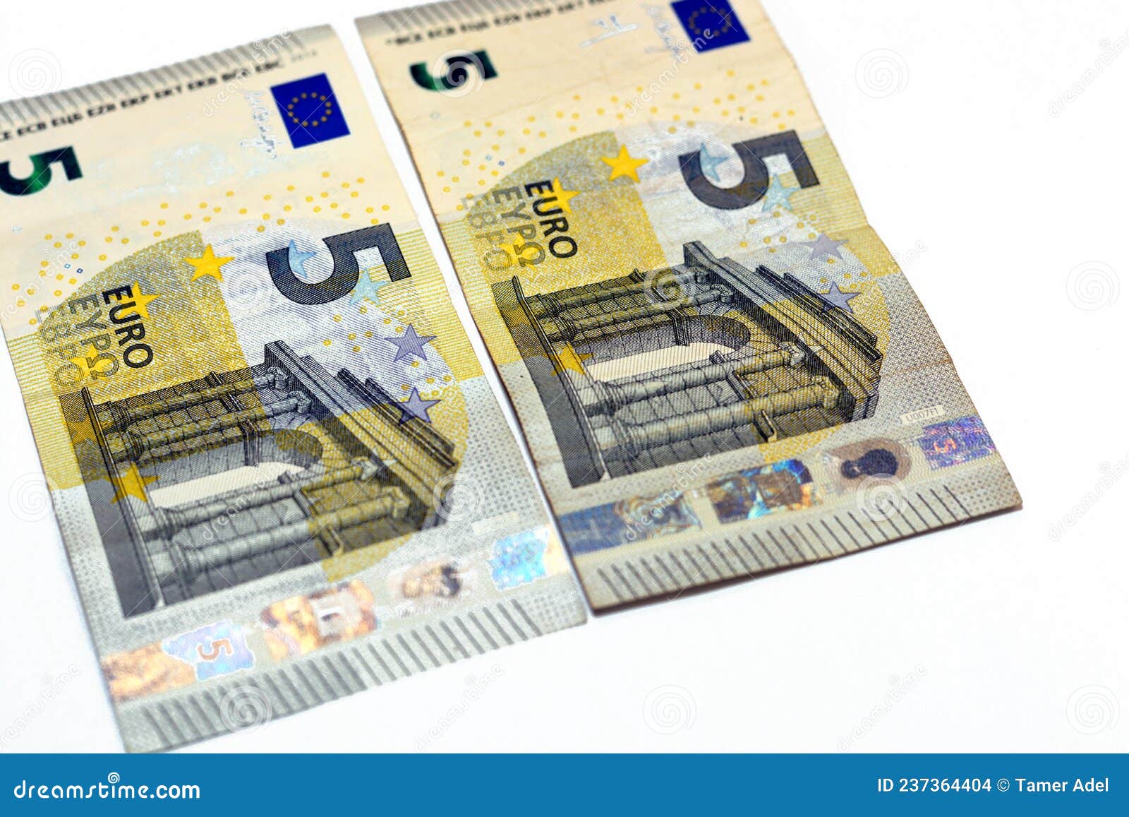 Obverse Side of â‚¬5 Five Euro Bill Banknotes, the Currency of the