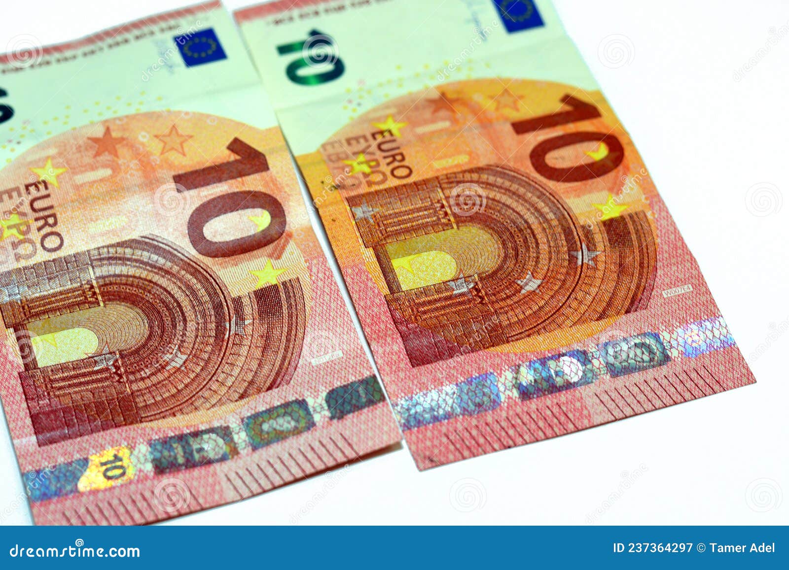 Obverse Side of â‚¬10 Ten Euro Bill Banknote, the Currency of the