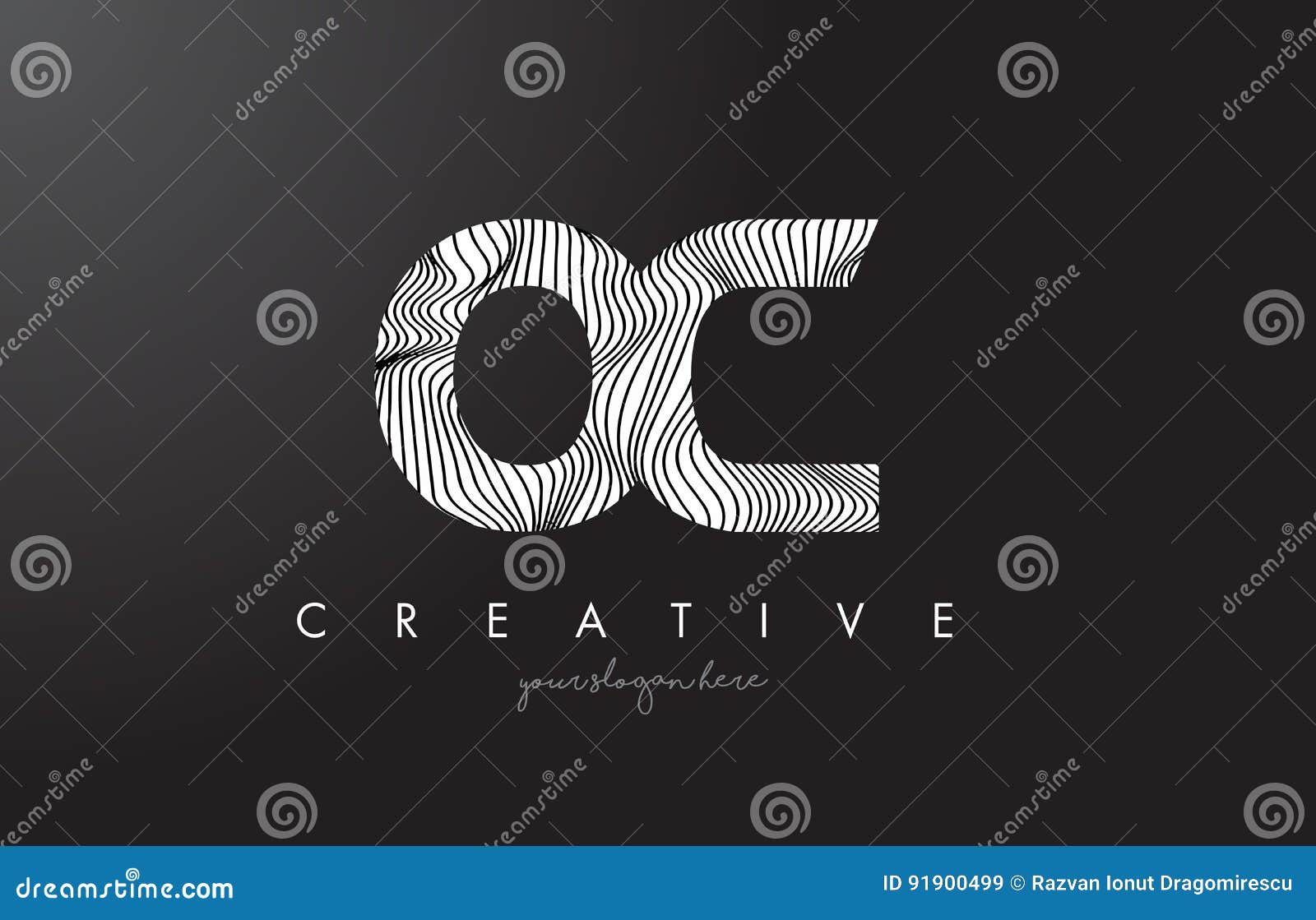 oc o c letter logo with zebra lines texture  .