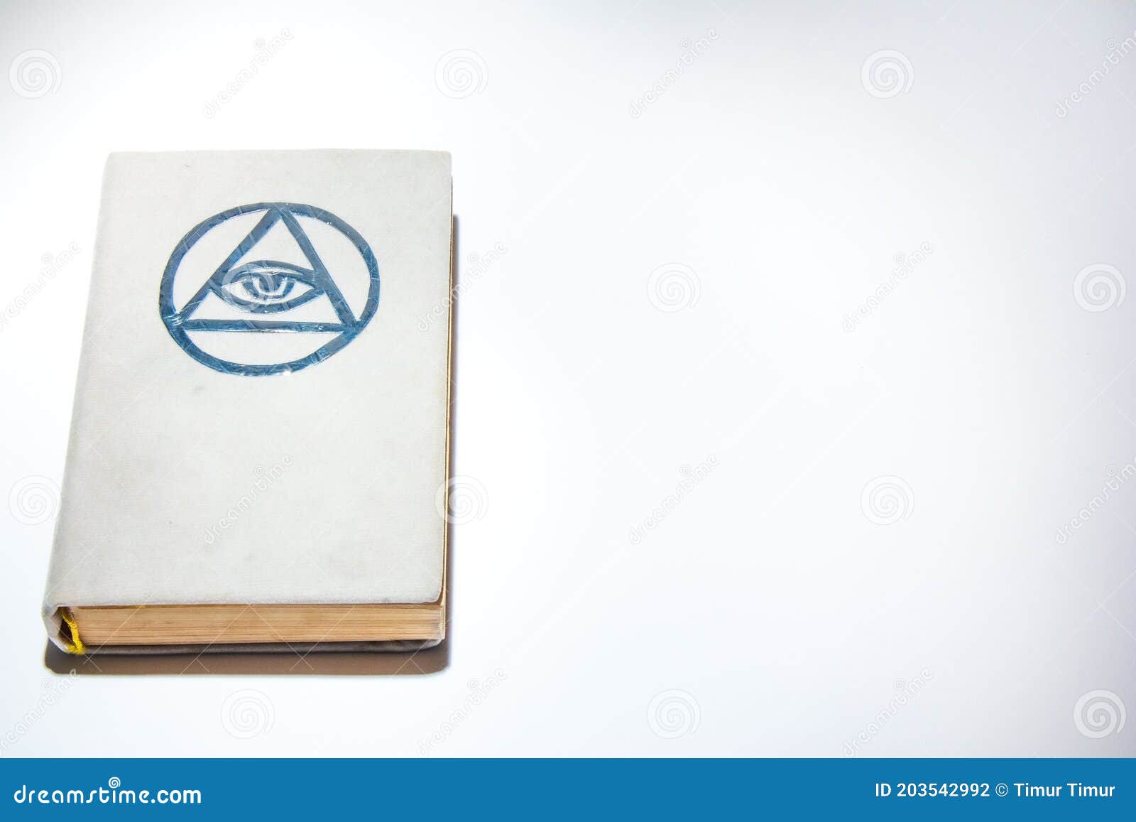 occult grimoire, white magic book on white background, empty copy space.