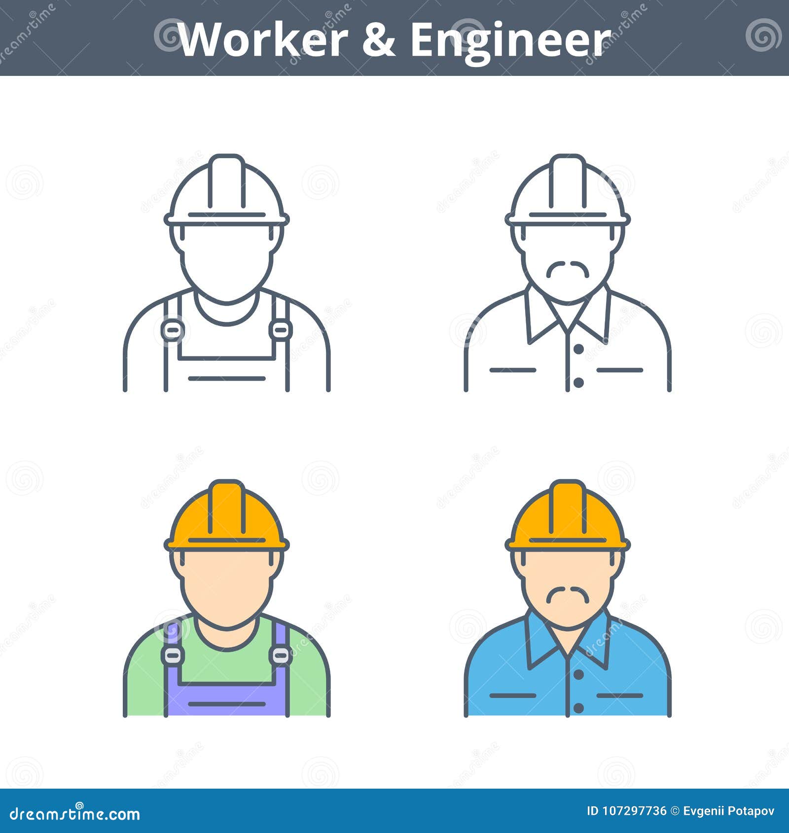 Occupations Linear Avatar Set Engineer Worker Thin Outline Icons
