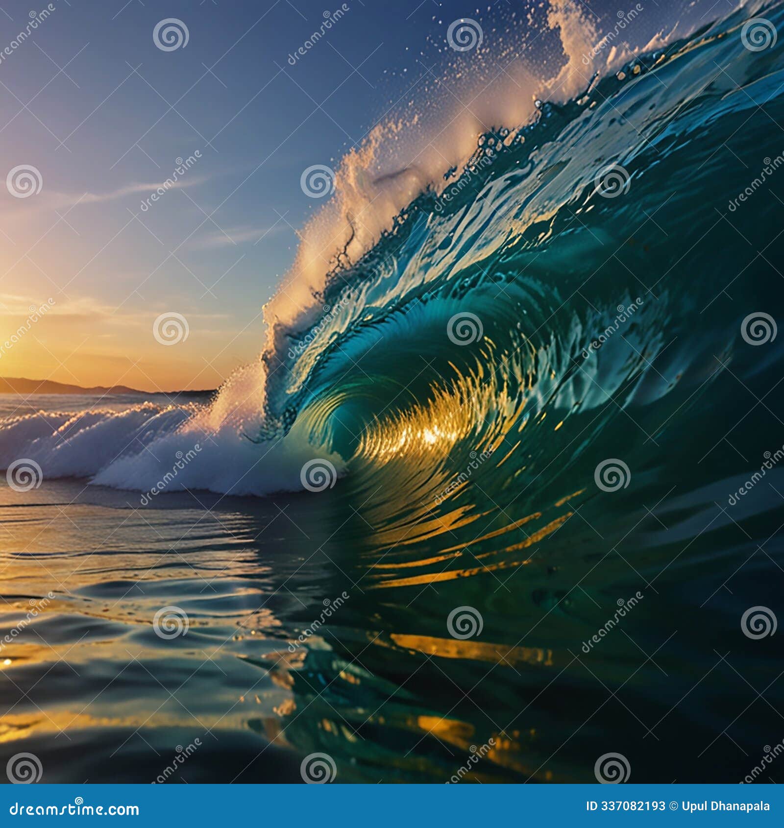 wave sunset. beautiful ocean wave at sunset