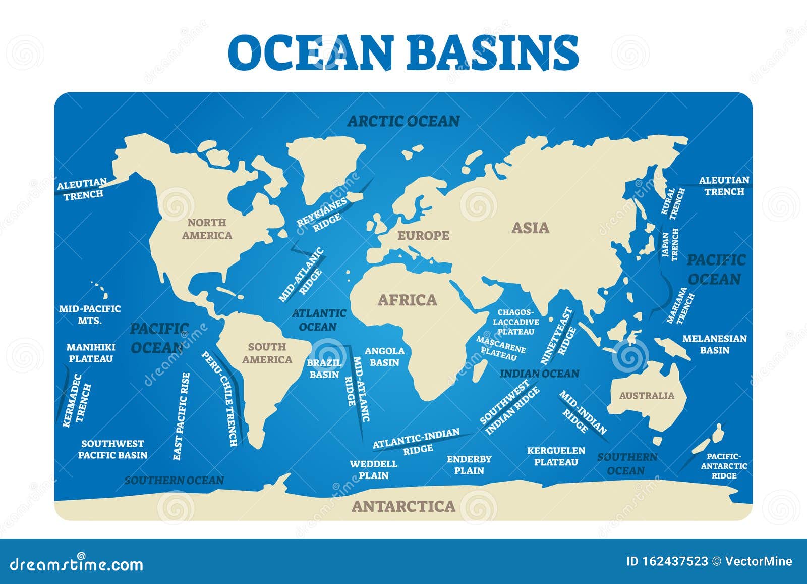 Ocean Basin Vector Illustration Labeled Earth Topographic Water