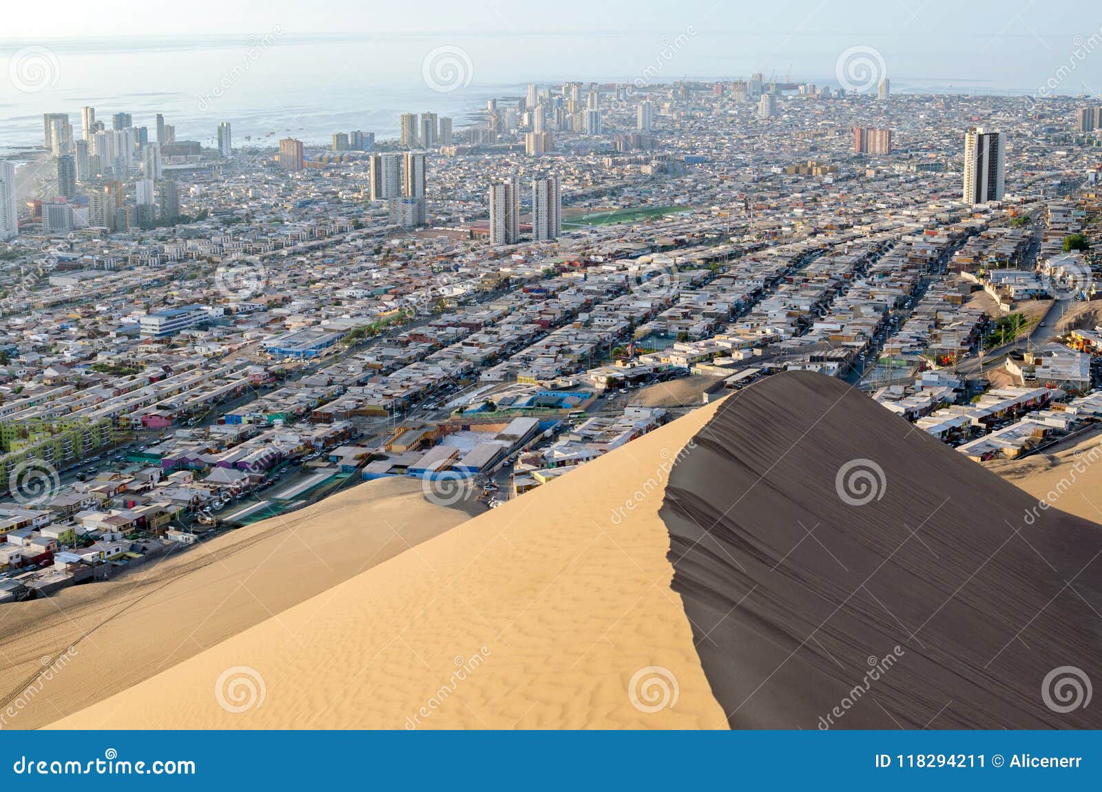 Ocean Behind City Behind Sand Dune Stock Image Image of america