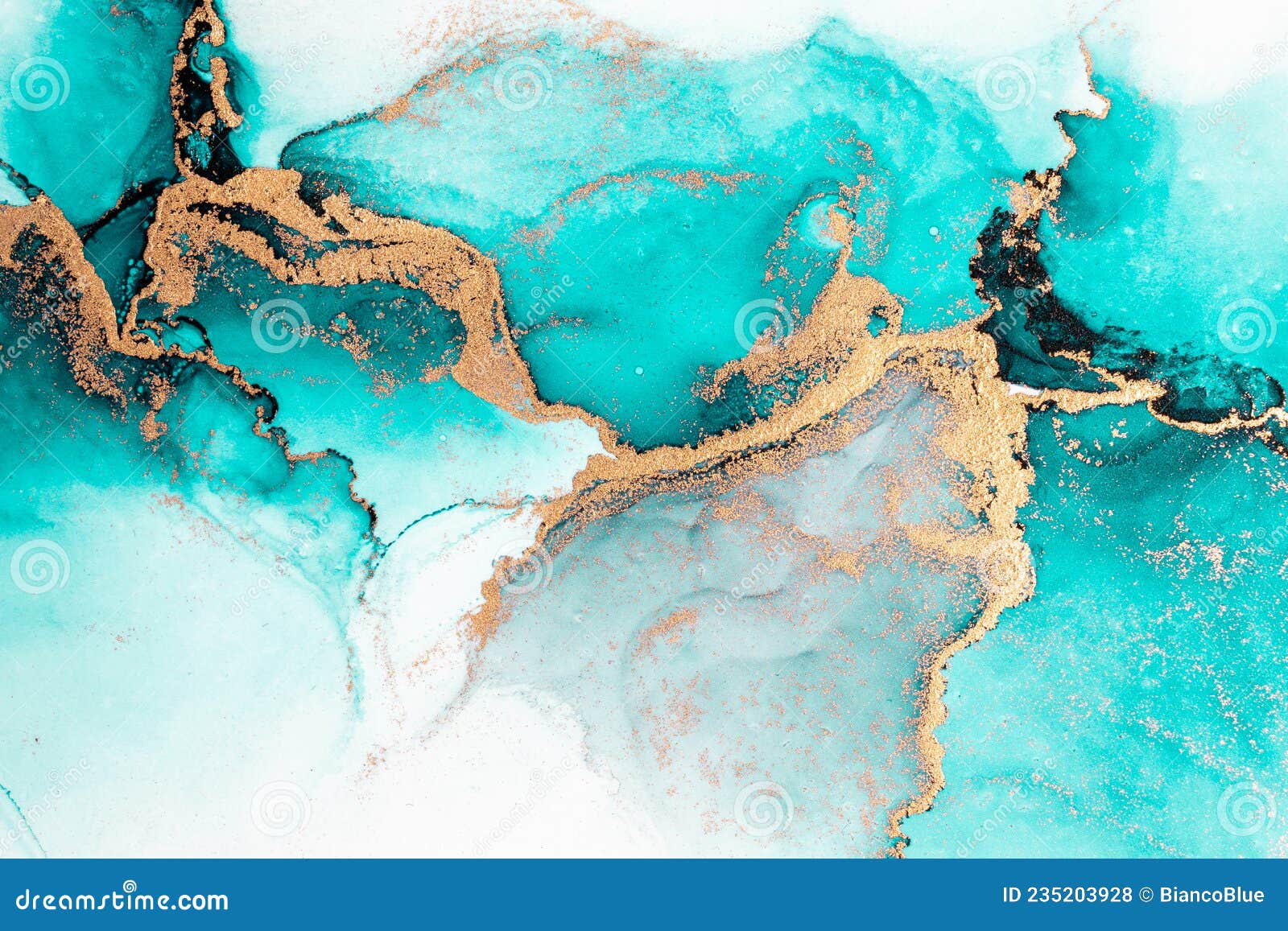 Ocean blue abstract background of marble liquid ink art painting