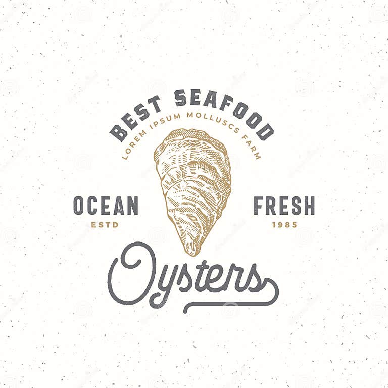 Ocean Fresh Oysters Abstract Vector Sign, Symbol or Logo Template. Hand ...