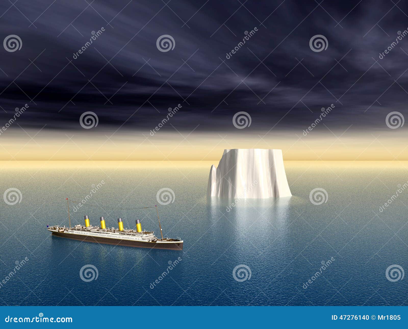 Ocean Liner and Iceberg stock illustration. Illustration of danger