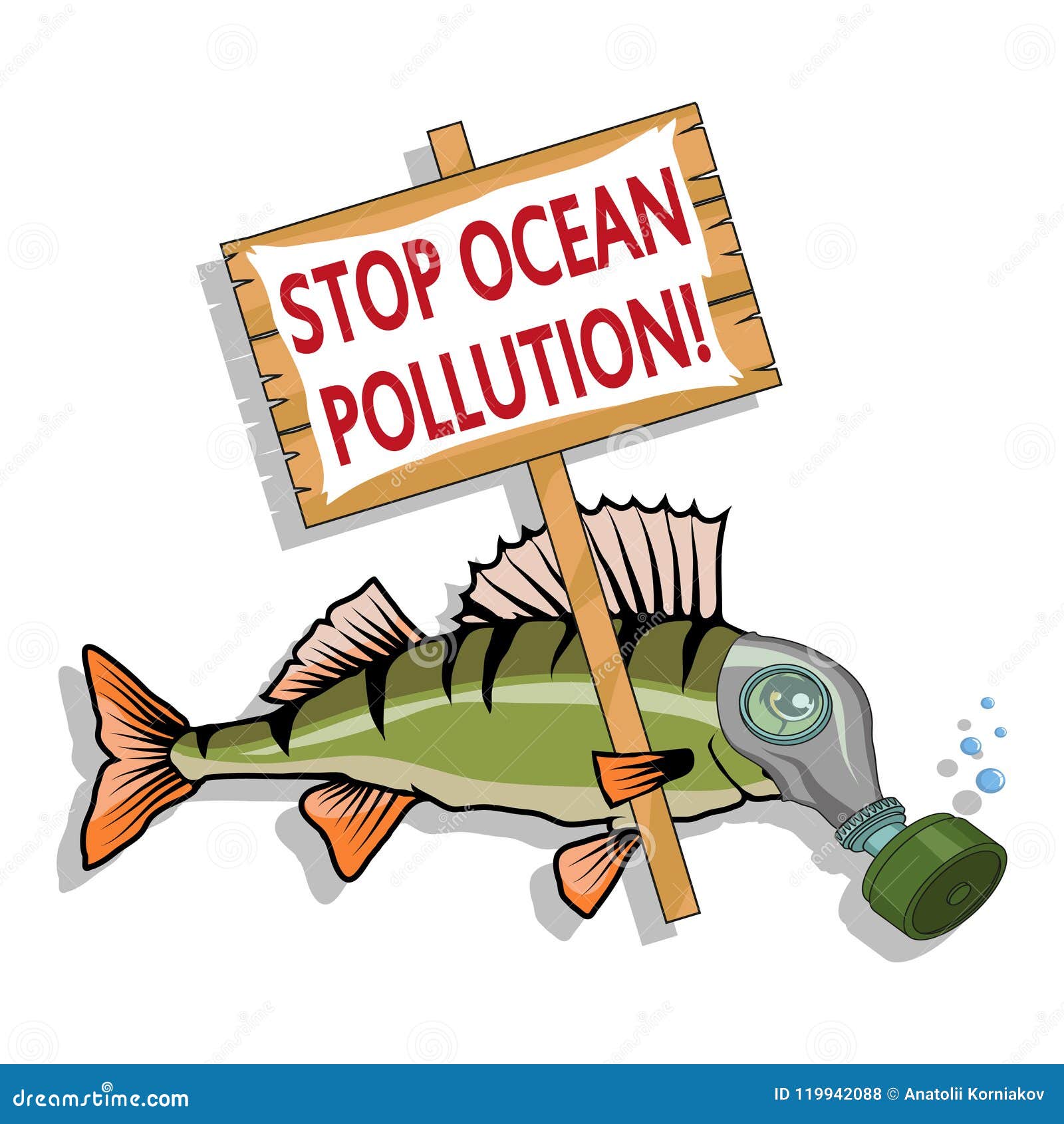 Ocean Pollution Concept. Sea Fish Asks Stop The Pollution Of The Ocean ...