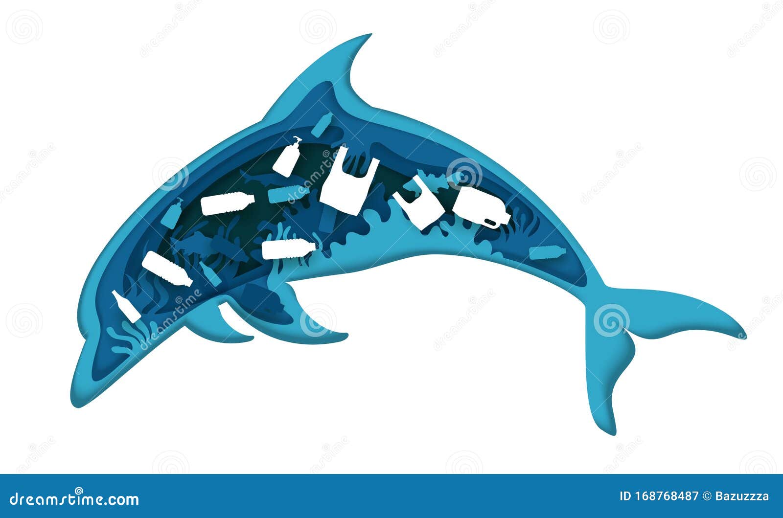 Download Ocean Pollution Vector Illustration In Layered Paper Art Style Stock Vector Illustration Of Dolphin Agitational 168768487