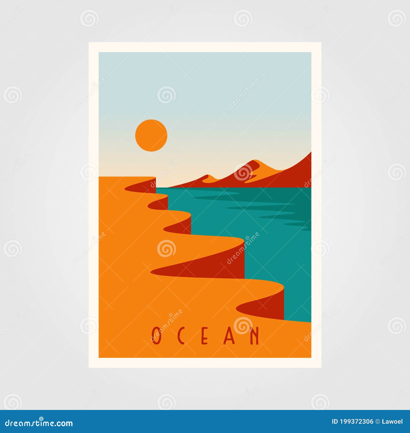 Ocean Sunset Minimalist Poster Vector Template Illustration Design