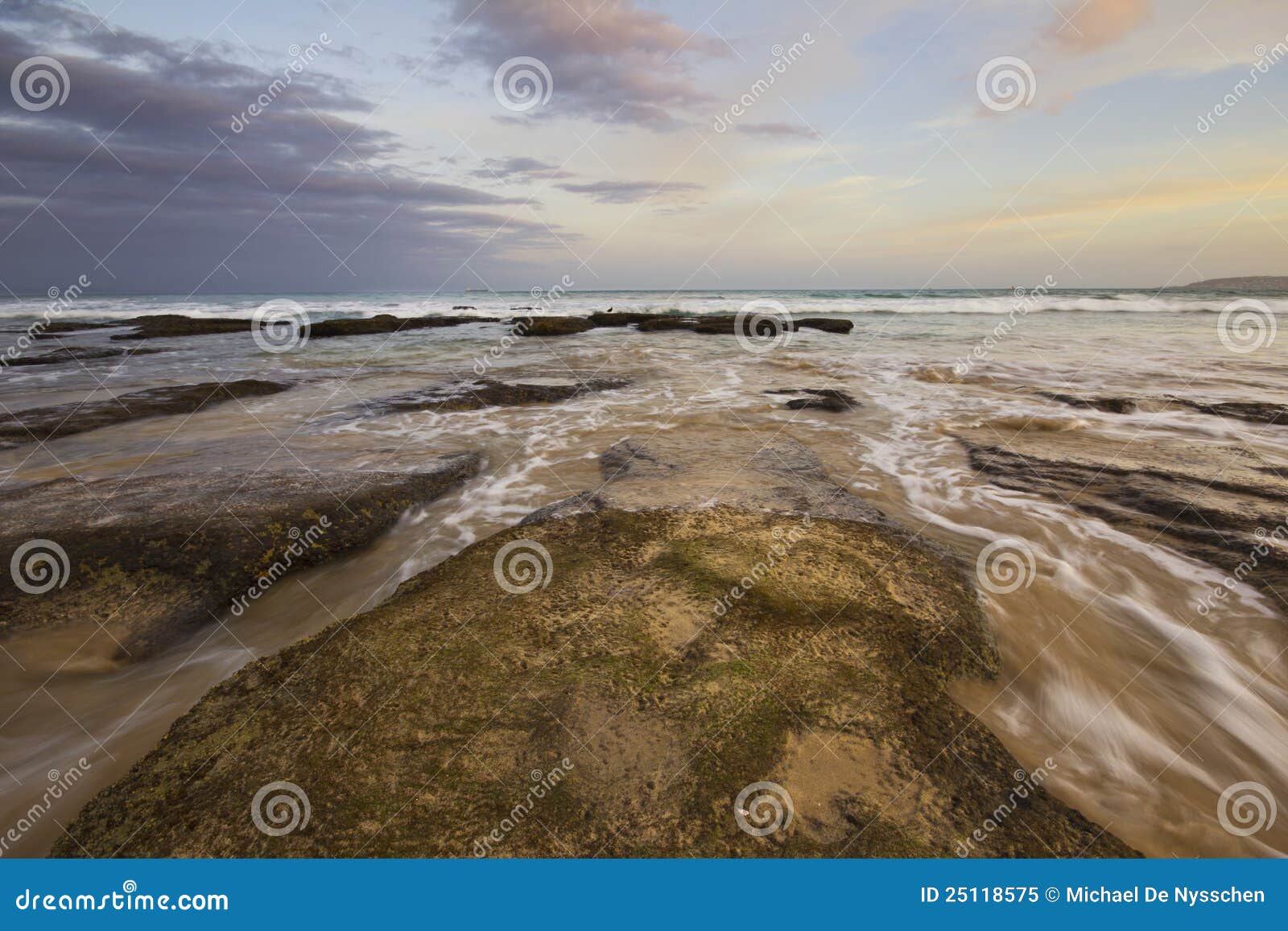 Ocean Sunset with Rushing Water Stock Image - Image of calm, beautiful