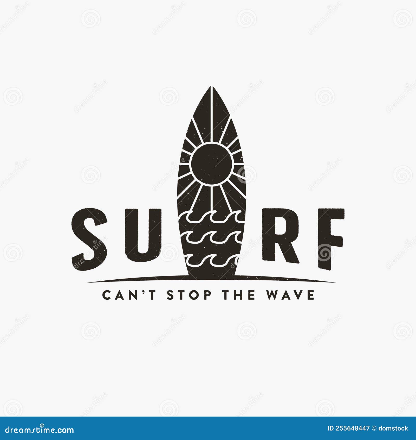 Ocean Surf Logo Vector Illustration Design, Surfing Board Sun and Wave