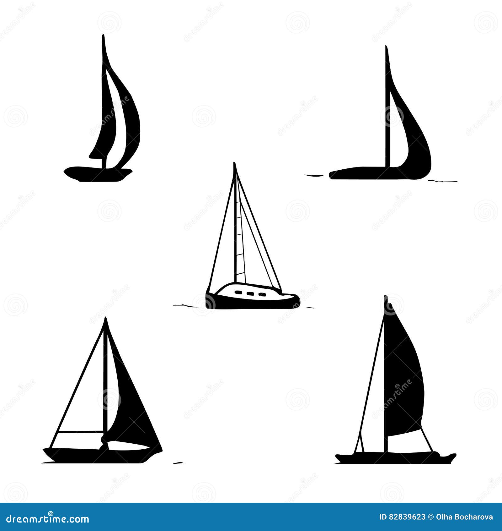 ocean transport set. sailing boats, yacht, motor boat