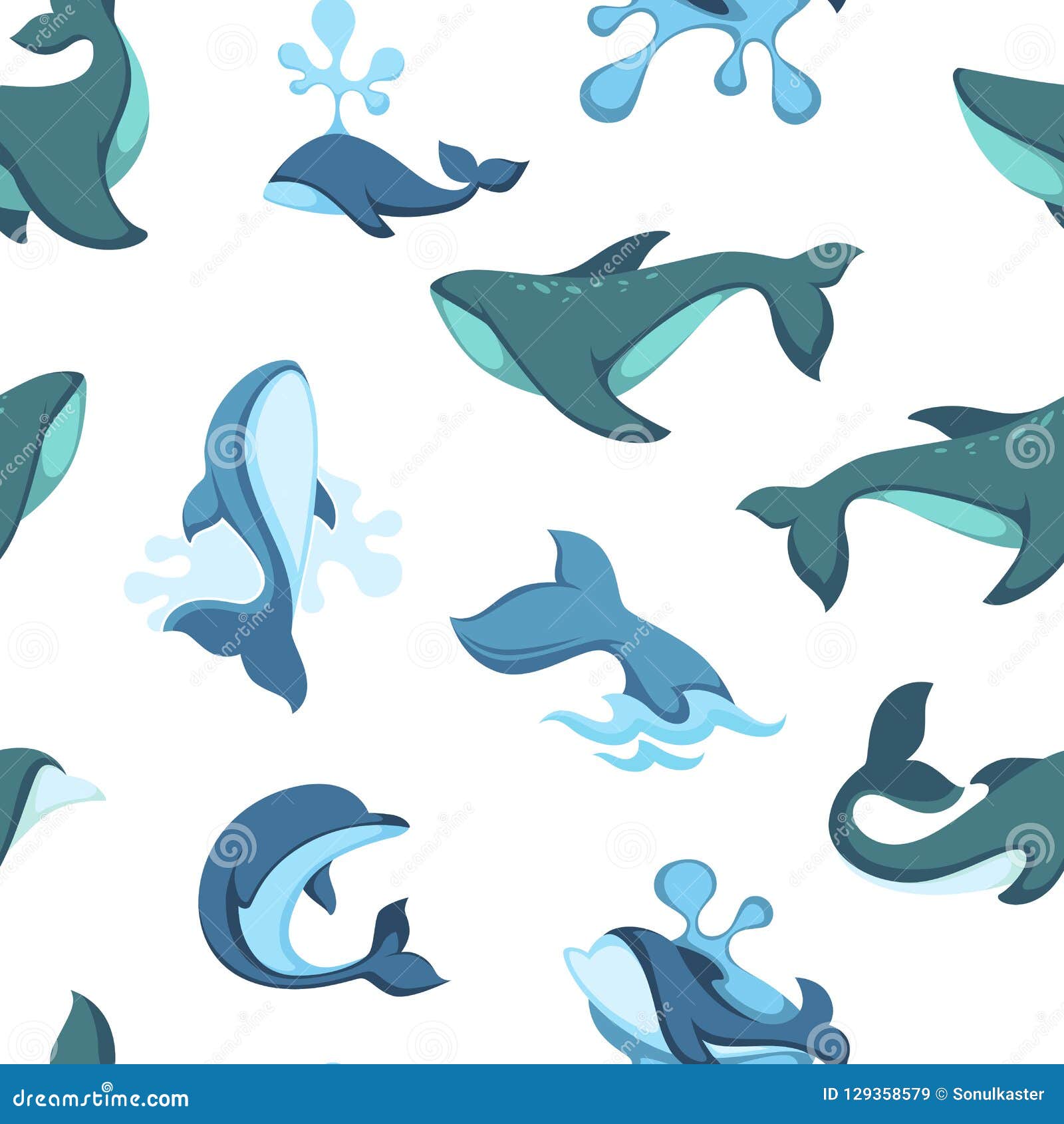 ocean water and dolphin animals seamless pattern .