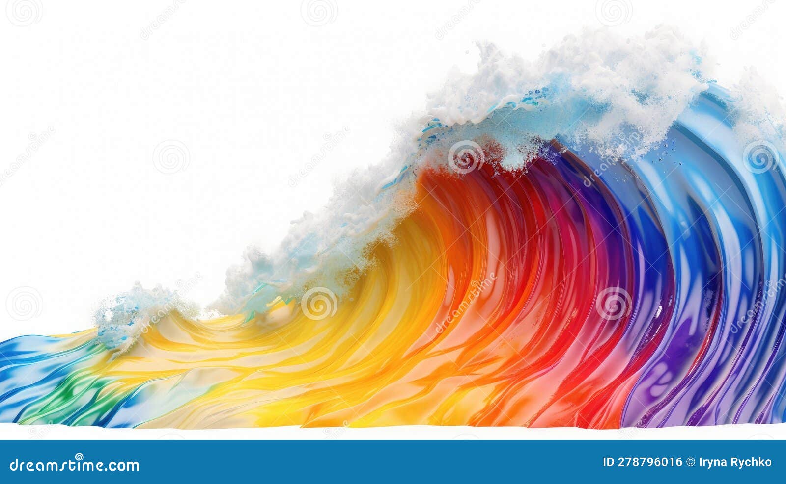 Ocean Waves of Rainbow Colors, AI Generated. Stock Illustration