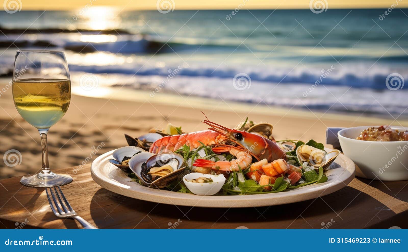 oceanfront dining fresh seafood served with seaside ambiance.ai generated