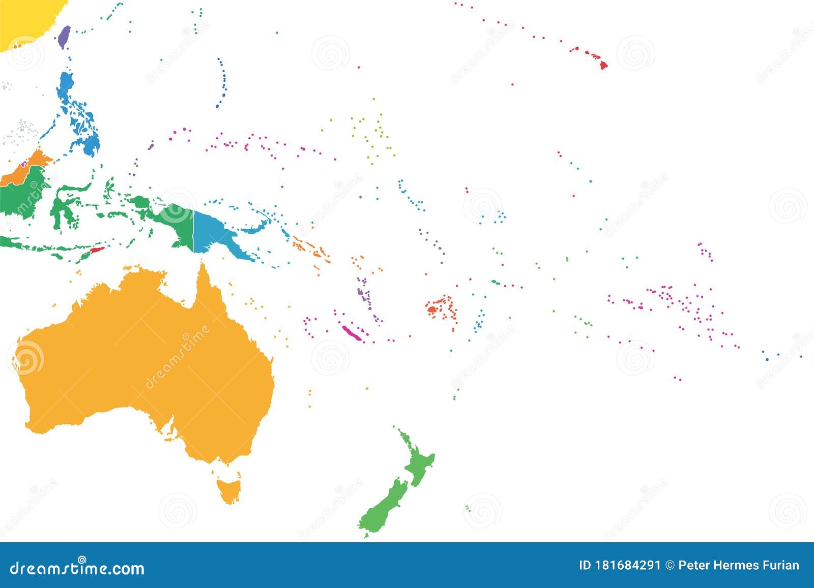 oceania, colored single states, political map
