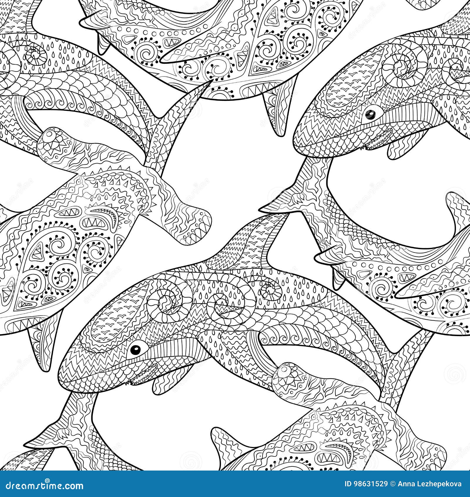 Oceanic Animals Zentangle Seamless Pattern. Stock Vector ...
