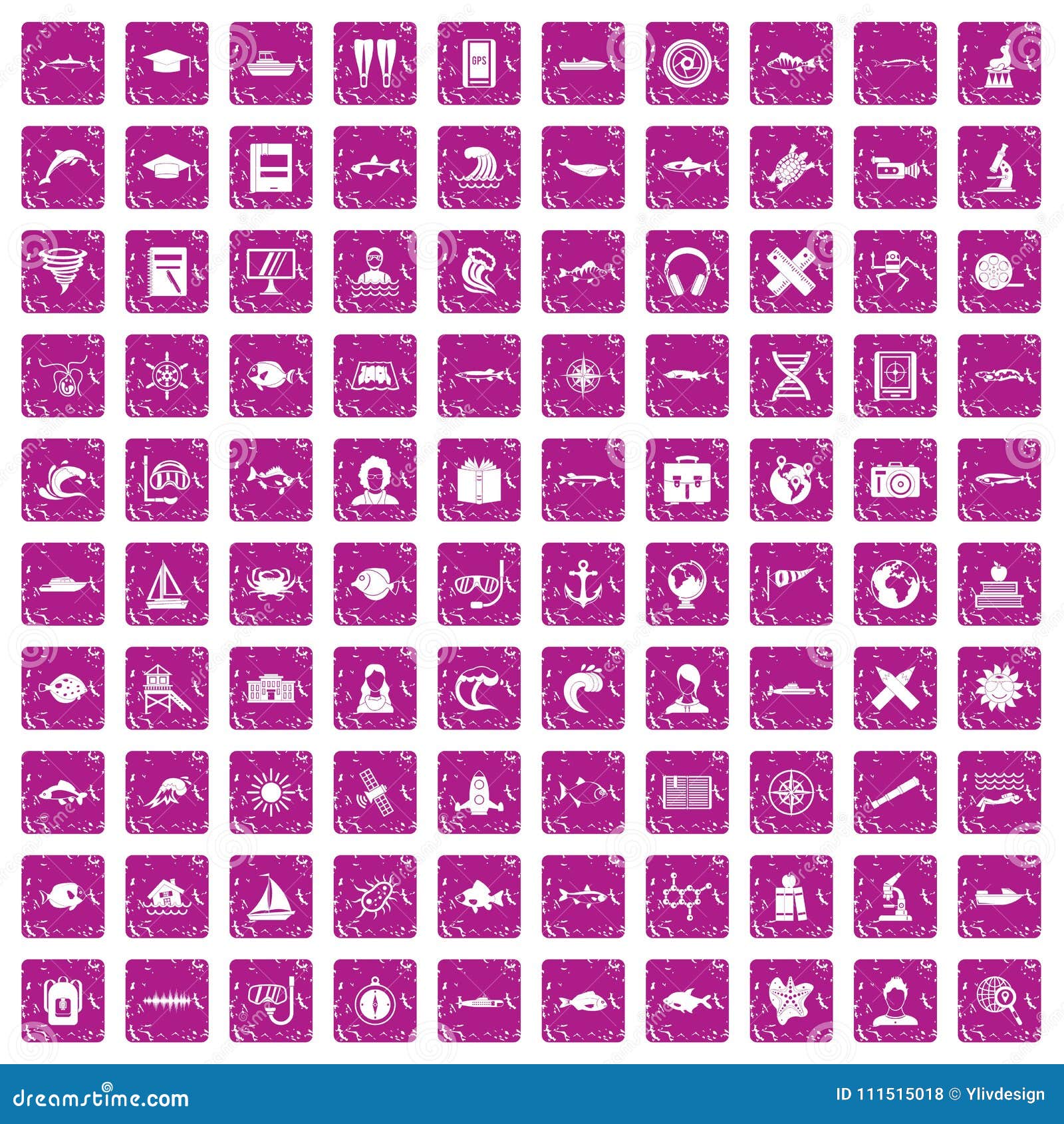 100 oceanologist icons set grunge pink
