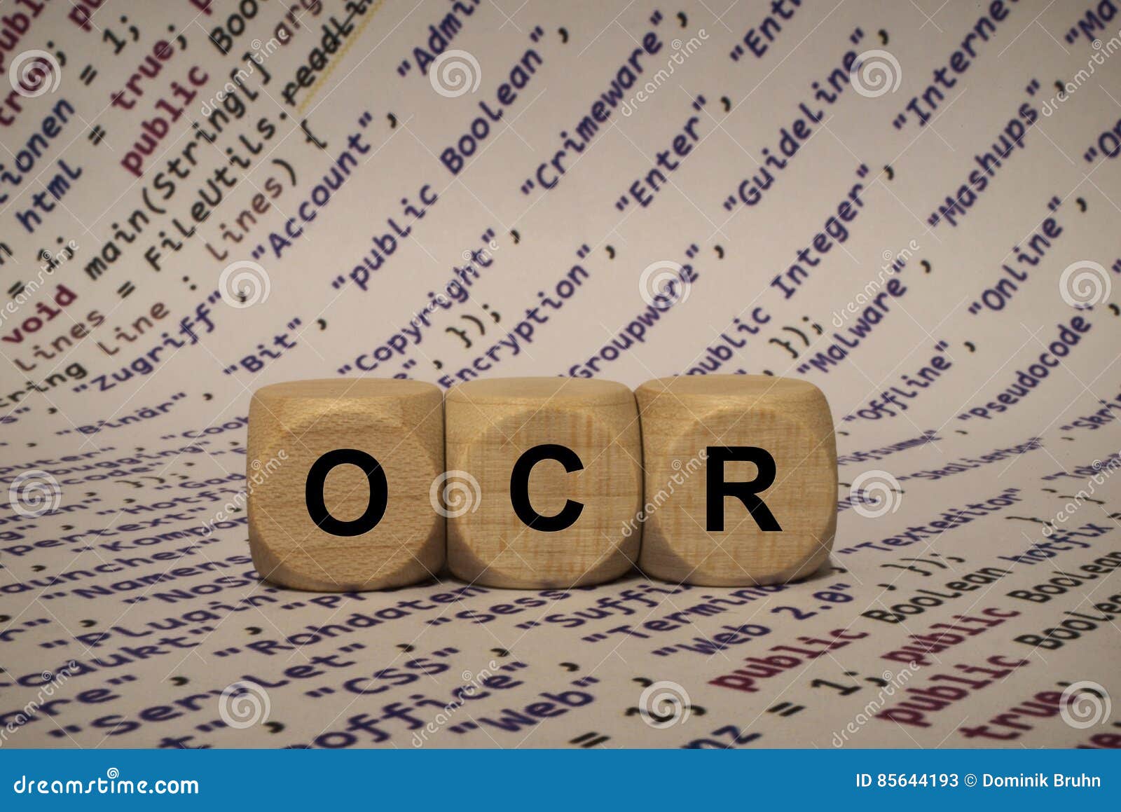 ocr - cube with letters and words from the computer, software, internet categories, wooden cubes