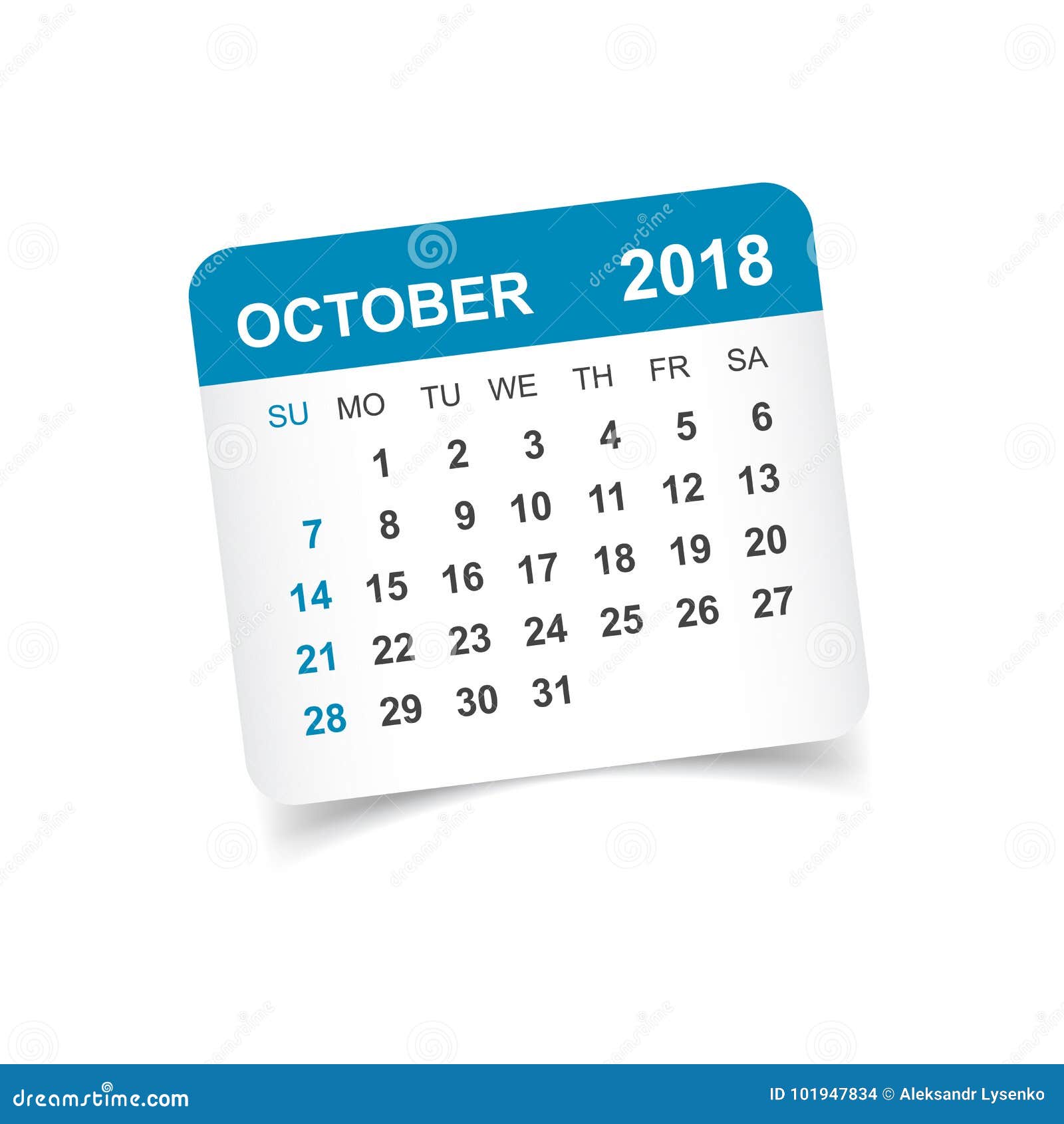 october-2018-calendar-calendar-sticker-design-template-stock-vector