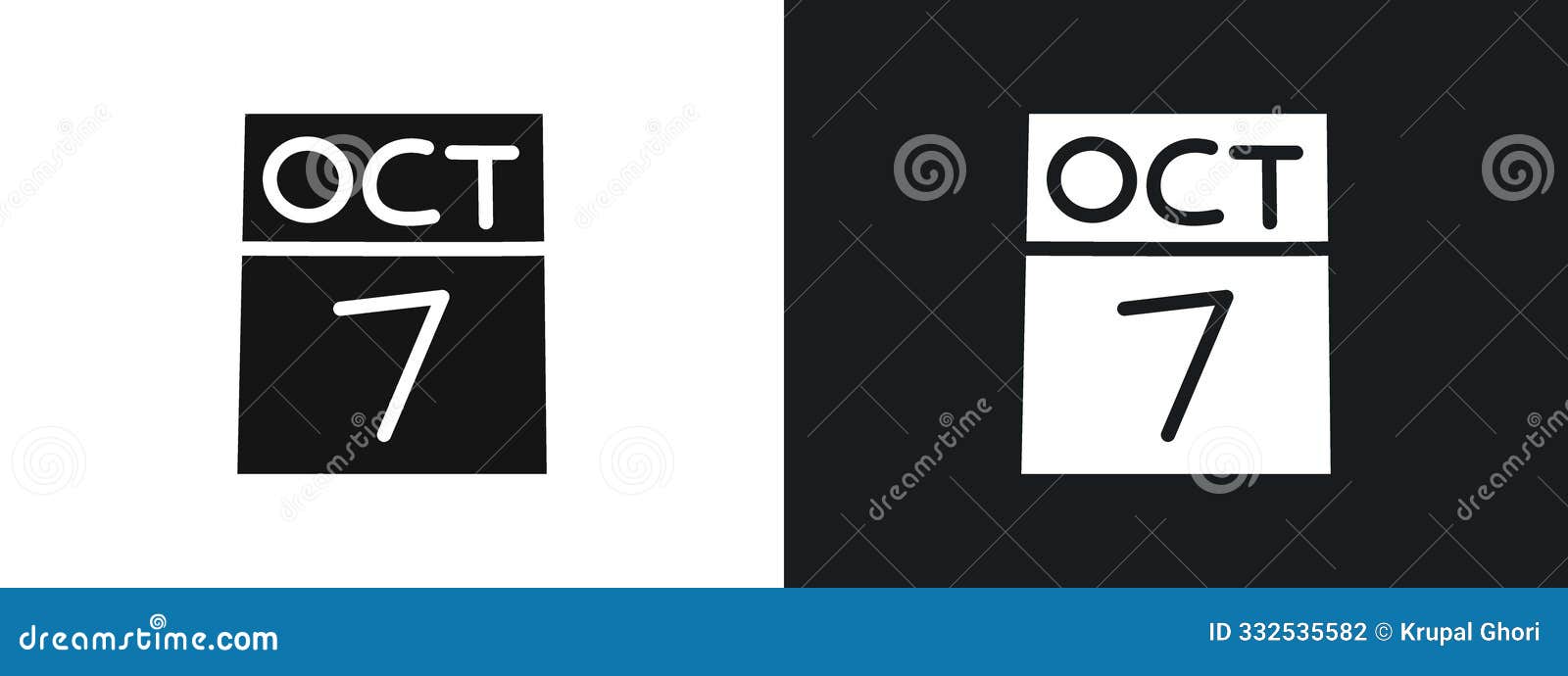 7 october date icon linear graphics set  in black