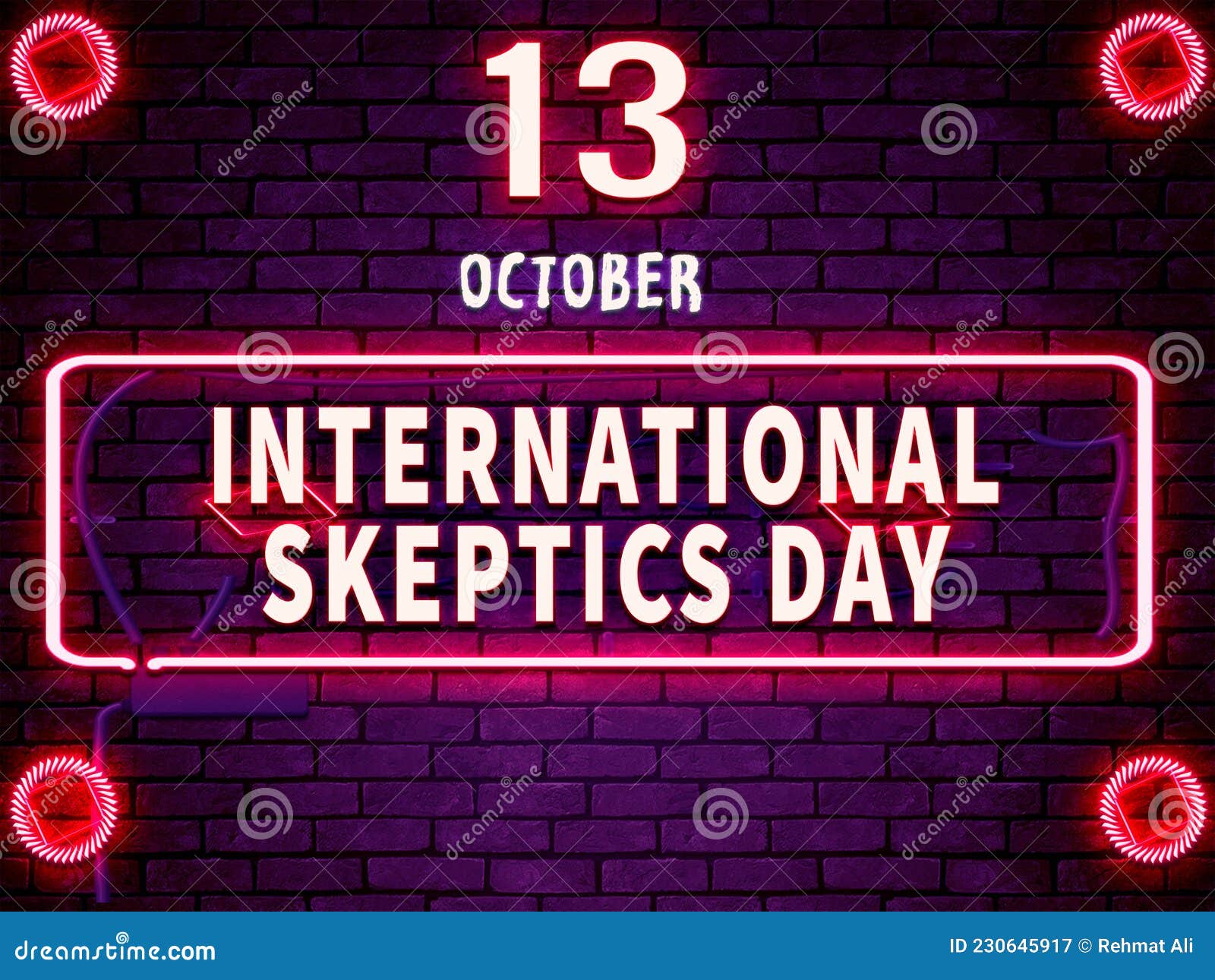 13 October, International Skeptics Day, Neon Text Effect on Bricks