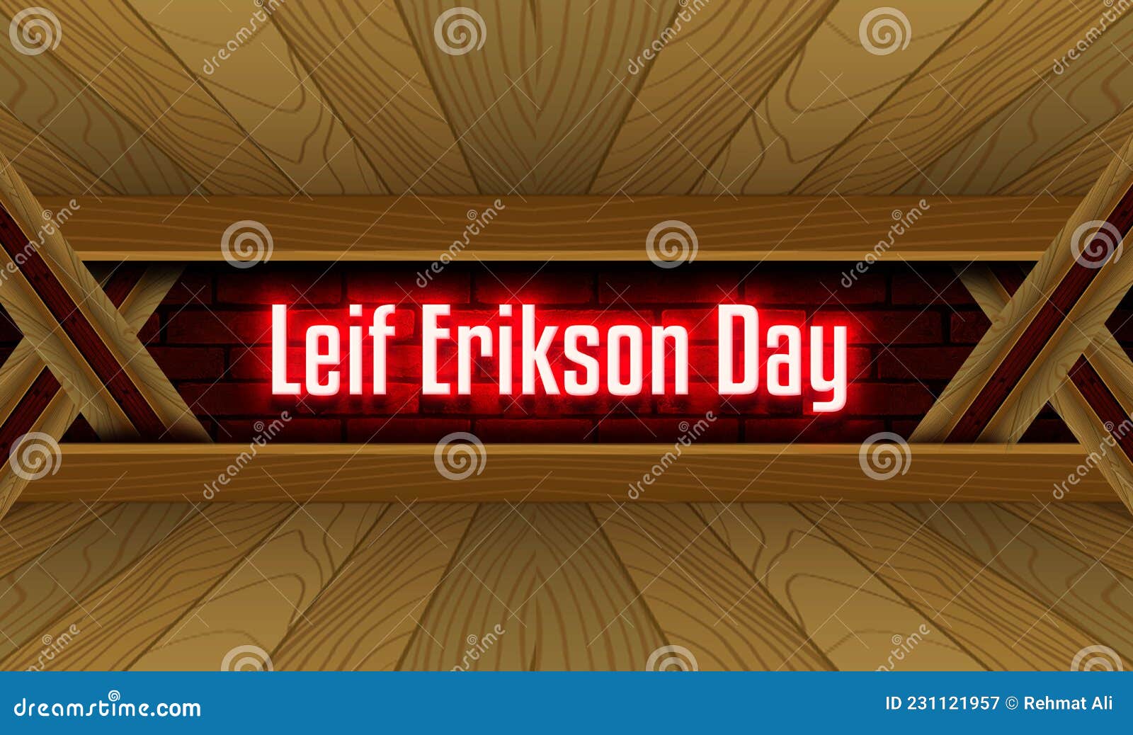 october, leif erikson day, neon text effect on bricks background