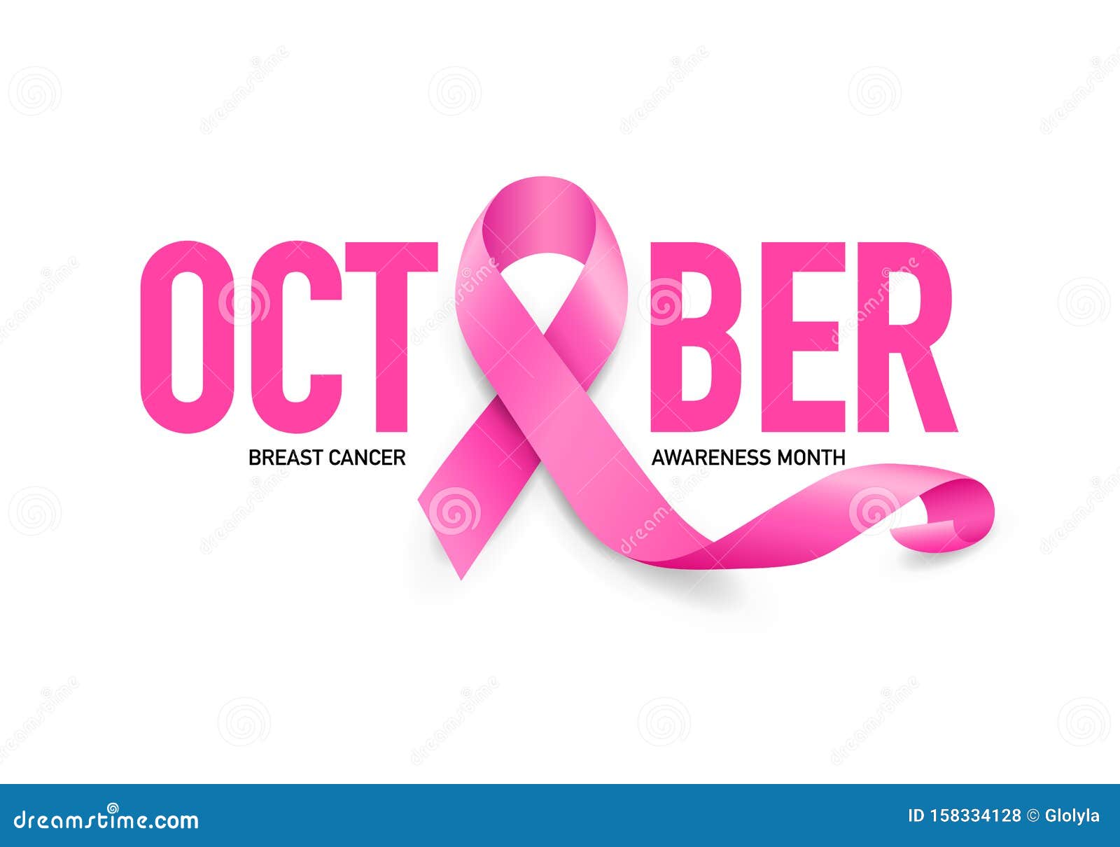 October Lettering Design with Pink Ribbon. Breast Cancer Awareness