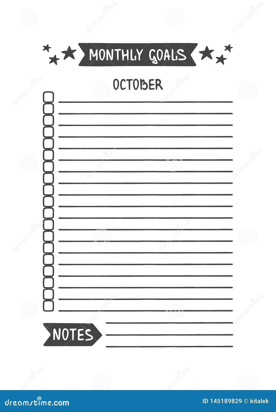 october monthly goals.  template. printable organizer