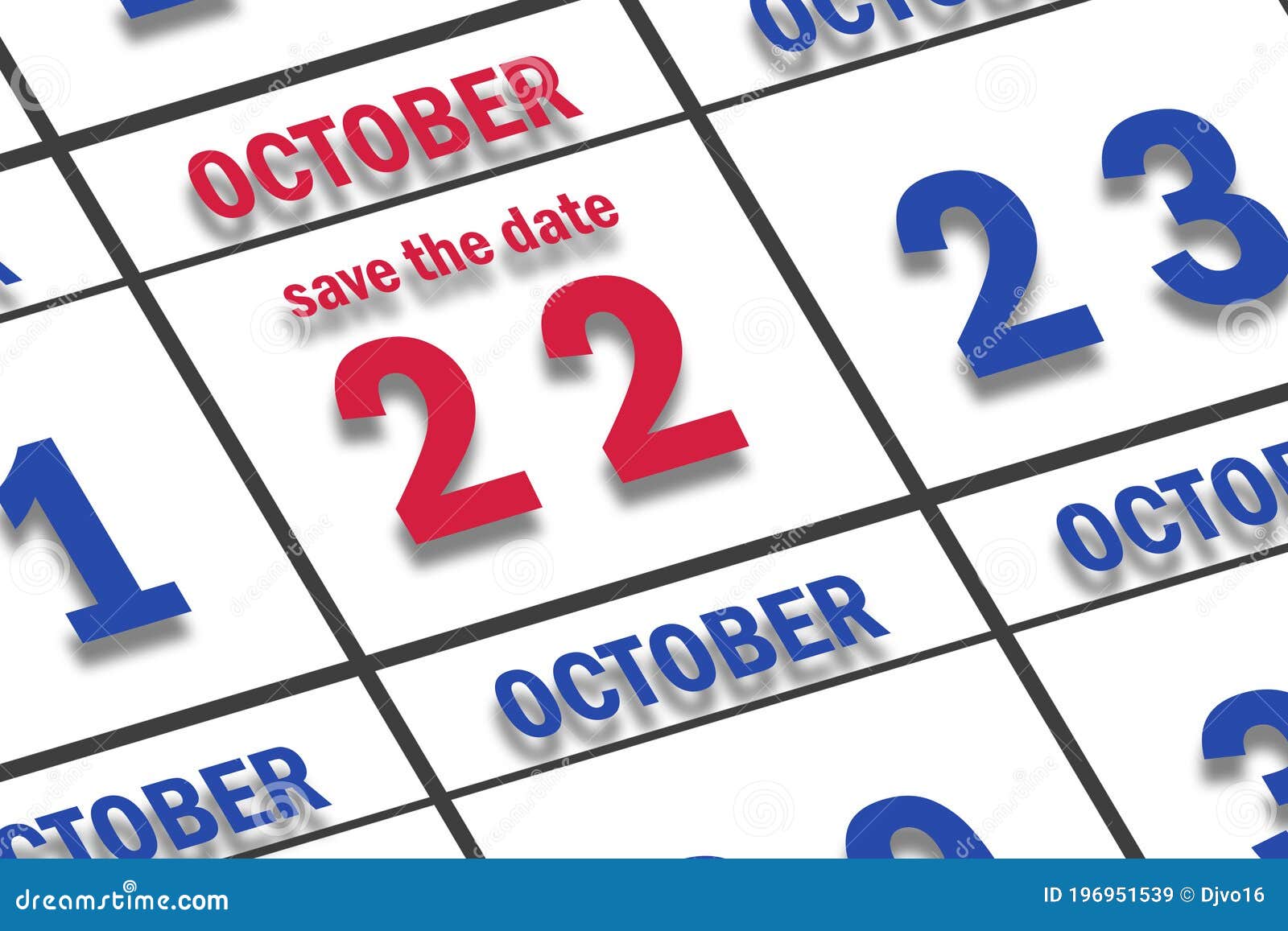 October 22nd. Day 22 of Month, Date Marked Save the Date on a Calendar